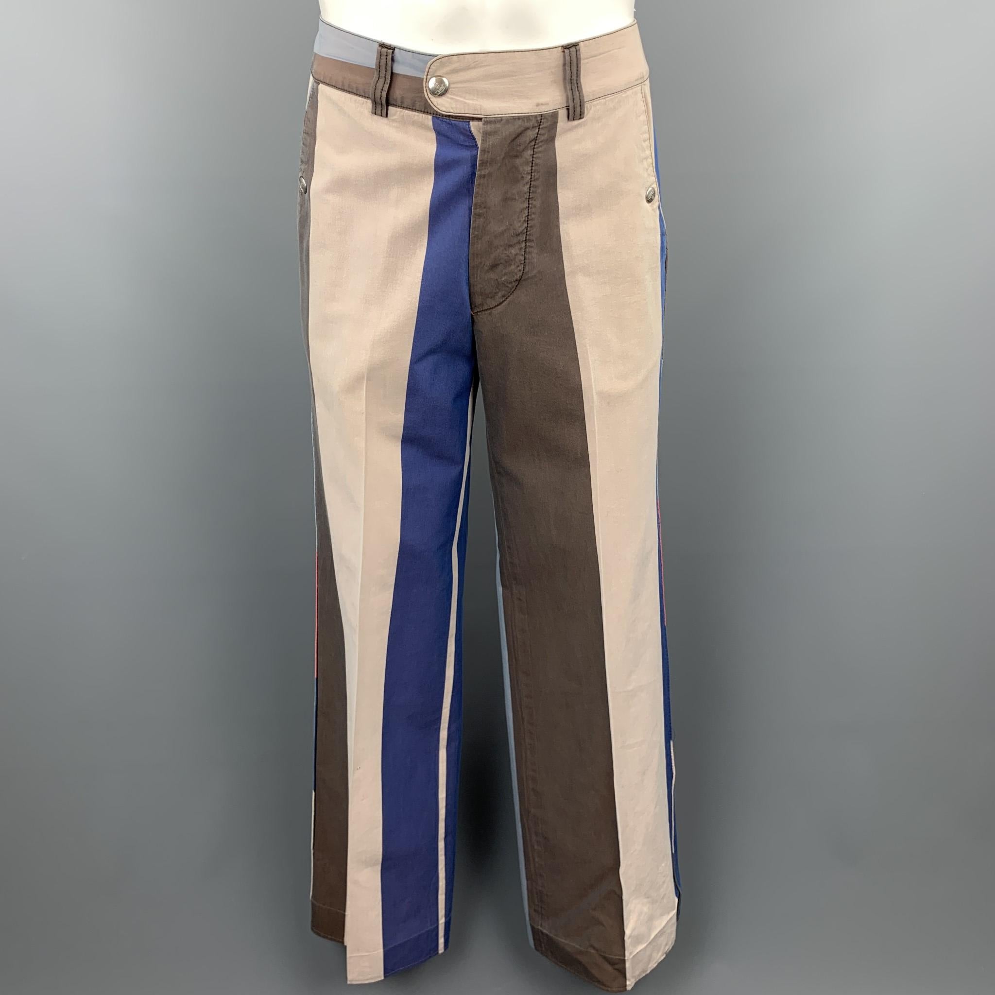 VIVIENNE WESTWOOD Vintage Size 40 Pink & Blue Striped Silke Blend Wide Leg Suit  4