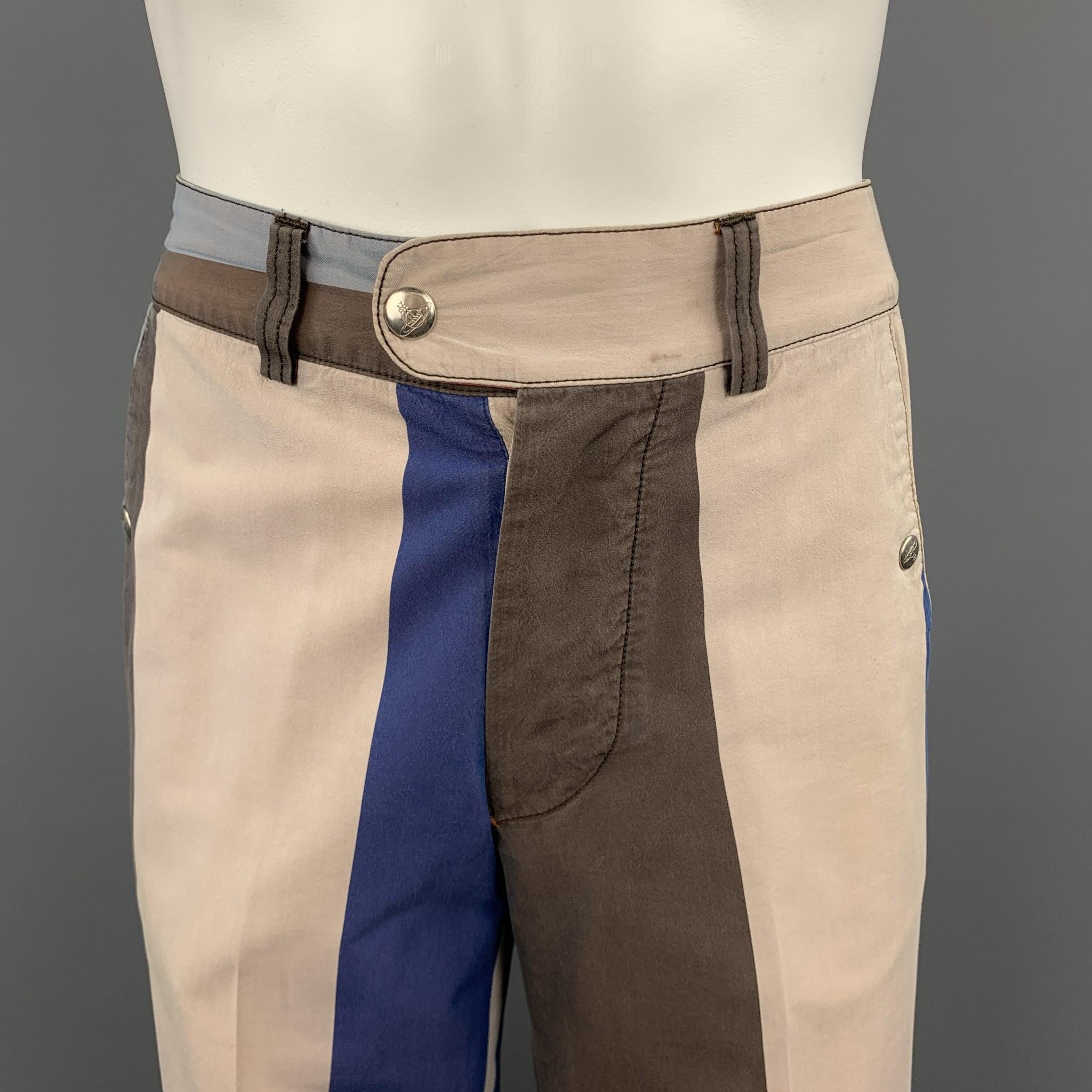VIVIENNE WESTWOOD Vintage Size 40 Pink & Blue Striped Silke Blend Wide Leg Suit  3