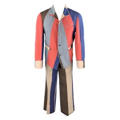 VIVIENNE WESTWOOD Vintage Size 40 Pink & Blue Striped Silke Blend Wide Leg Suit