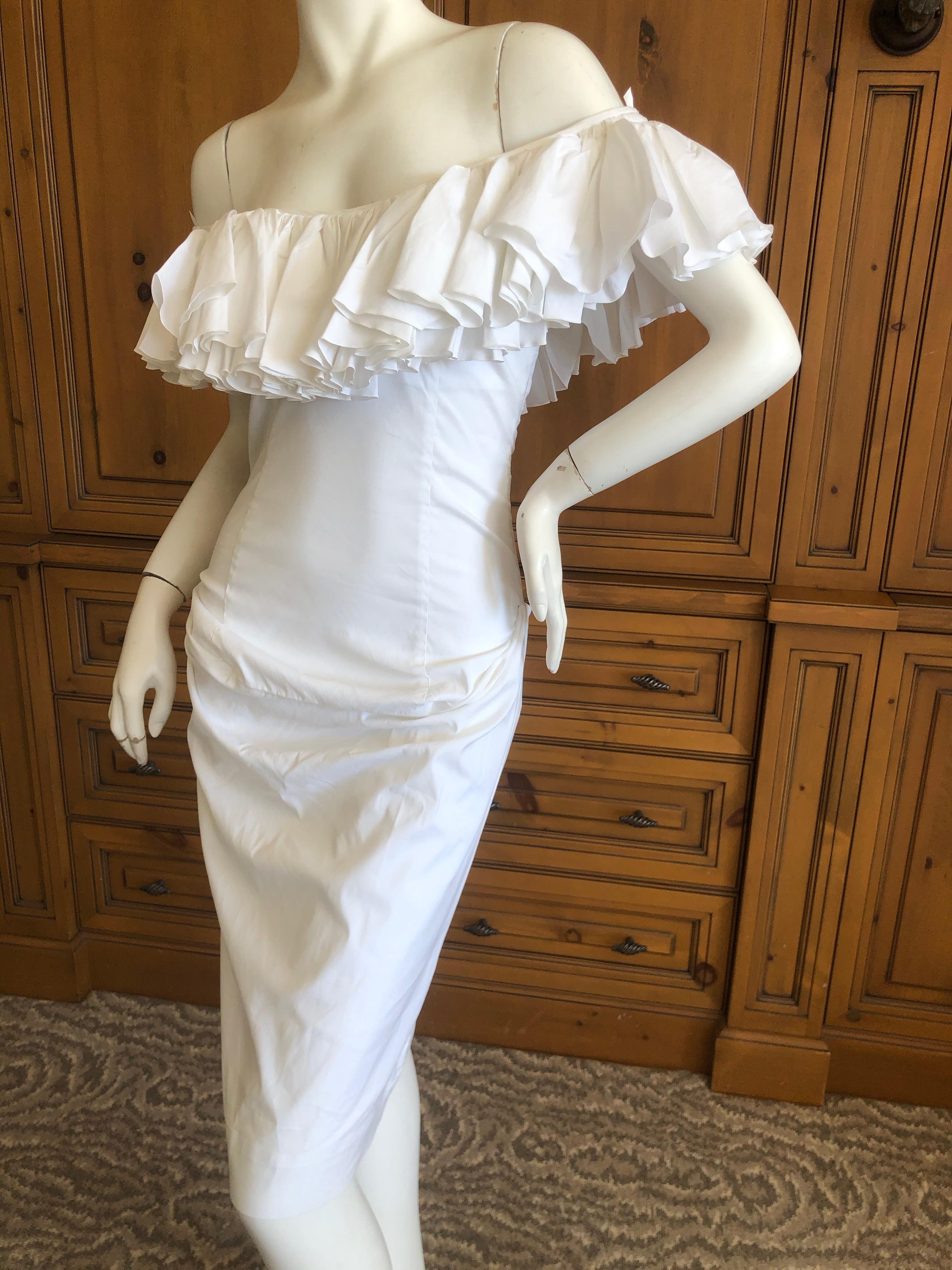 Vivienne Westwood Vintage White Cotton Ruffled Off the Shoulder Dress.
This is Red Label Vivienne Westwood.
 Size 40
 Bust 34