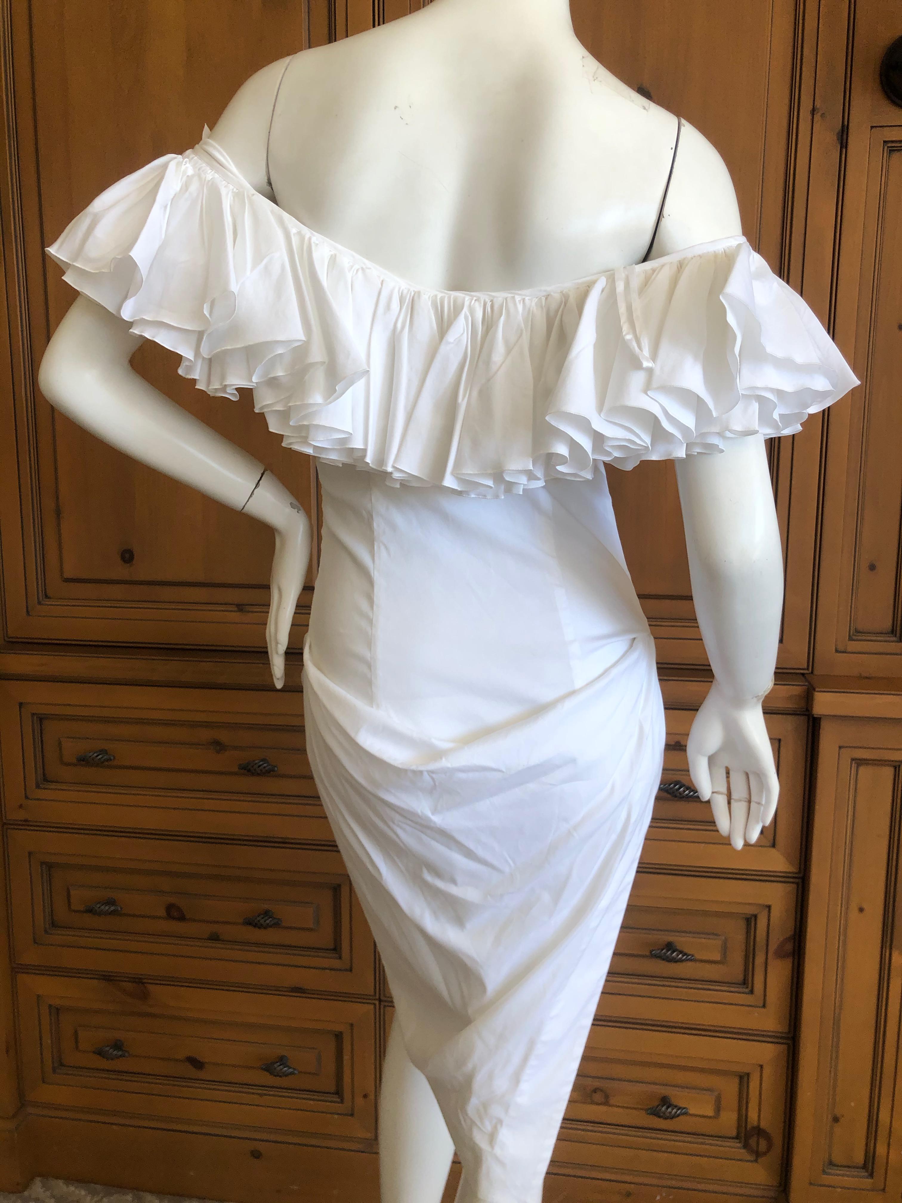 Vivienne Westwood Vintage White Cotton Ruffled Off the Shoulder Dress In Excellent Condition For Sale In Cloverdale, CA