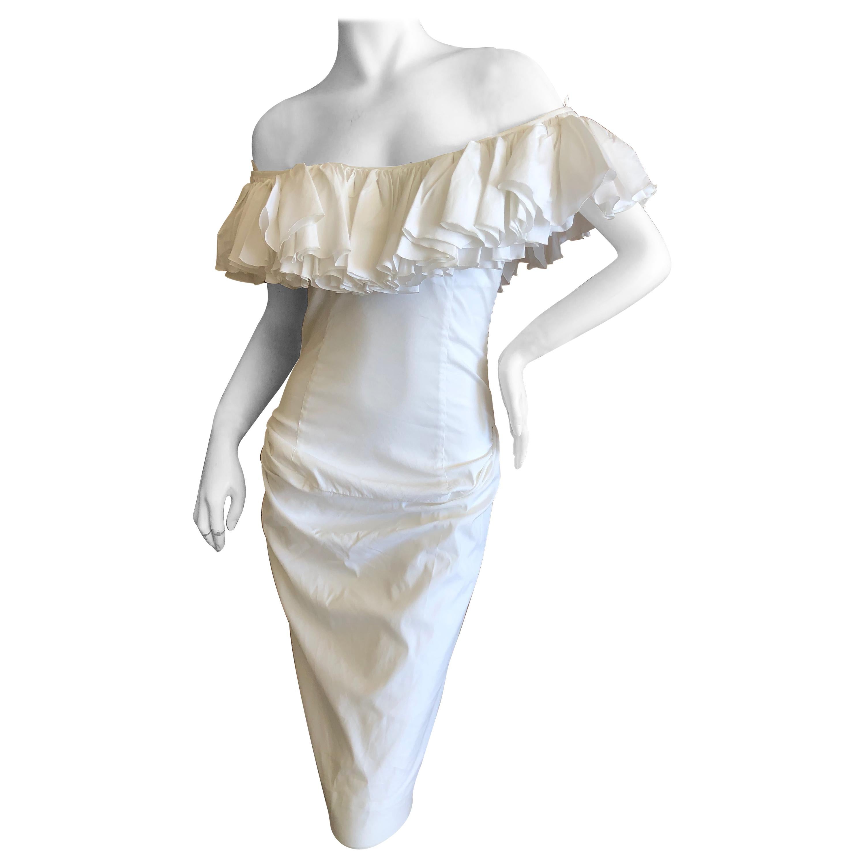 Vivienne Westwood Vintage White Cotton Ruffled Off the Shoulder Dress For Sale