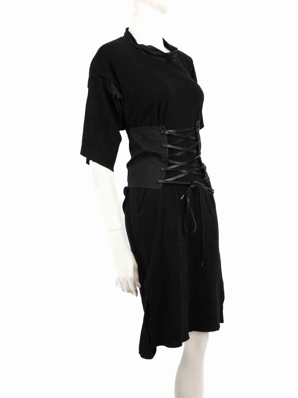 CONDITION is Very good. Hardly any visible wear to dress is evident on this used Vivienne West Wood Anglomania designer resale item.
 
 
 
 Details
 
 
 Black
 
 Cotton
 
 Dress
 
 Short sleeves
 
 Round neck
 
 Knee length
 
 Waist corset detail
 
