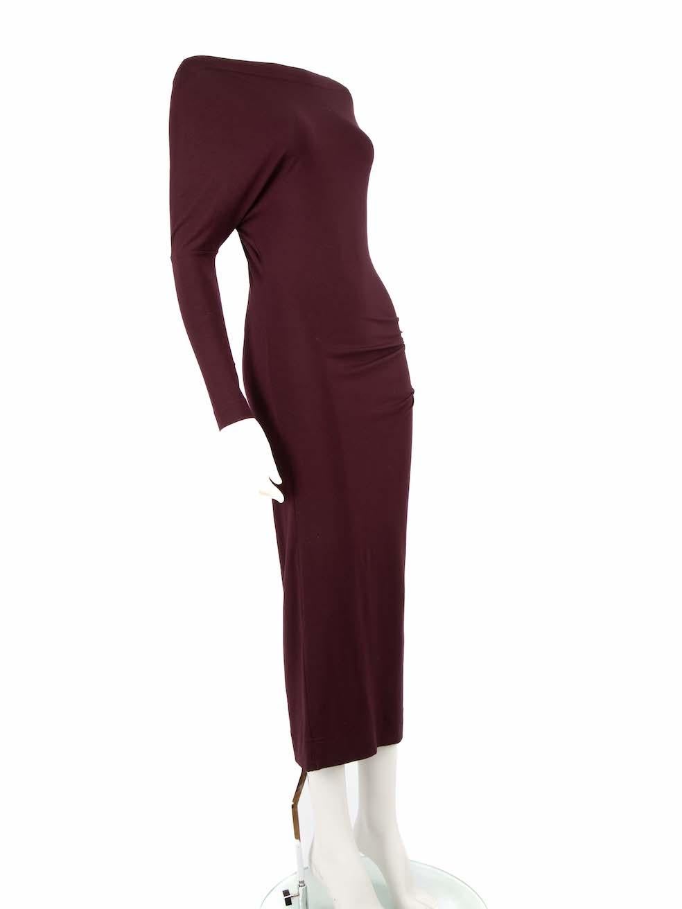 CONDITION is Very good. Hardly any visible wear to the dress is evident on this used Vivienne Westwood Anglomania designer resale item.
 
 
 
 Details
 
 
 Purple
 
 Viscose
 
 Midi dress
 
 Stretchy
 
 Round neckline
 
 Long sleeves
 
 Ruched