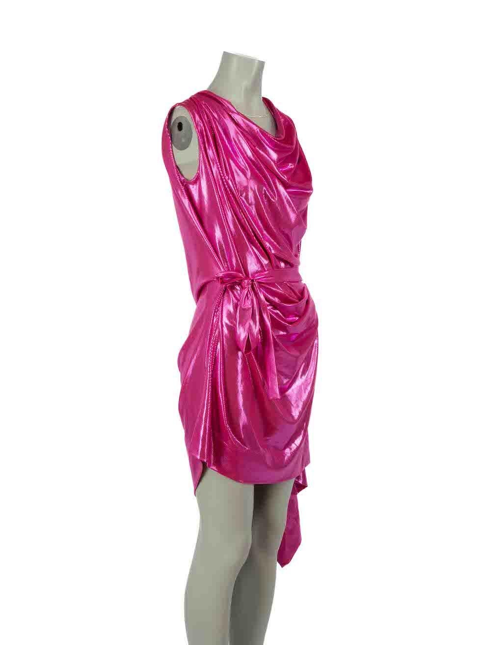 CONDITION is Very good. Hardly any visible wear to dress is evident on this used Vivienne Westwood Red Label designer resale item.

Details
Pink
Polyester
Dress
Cowl neck
Mini
Sleeveless
Asymmetric draped
Waist tie detail 

Made in Italy