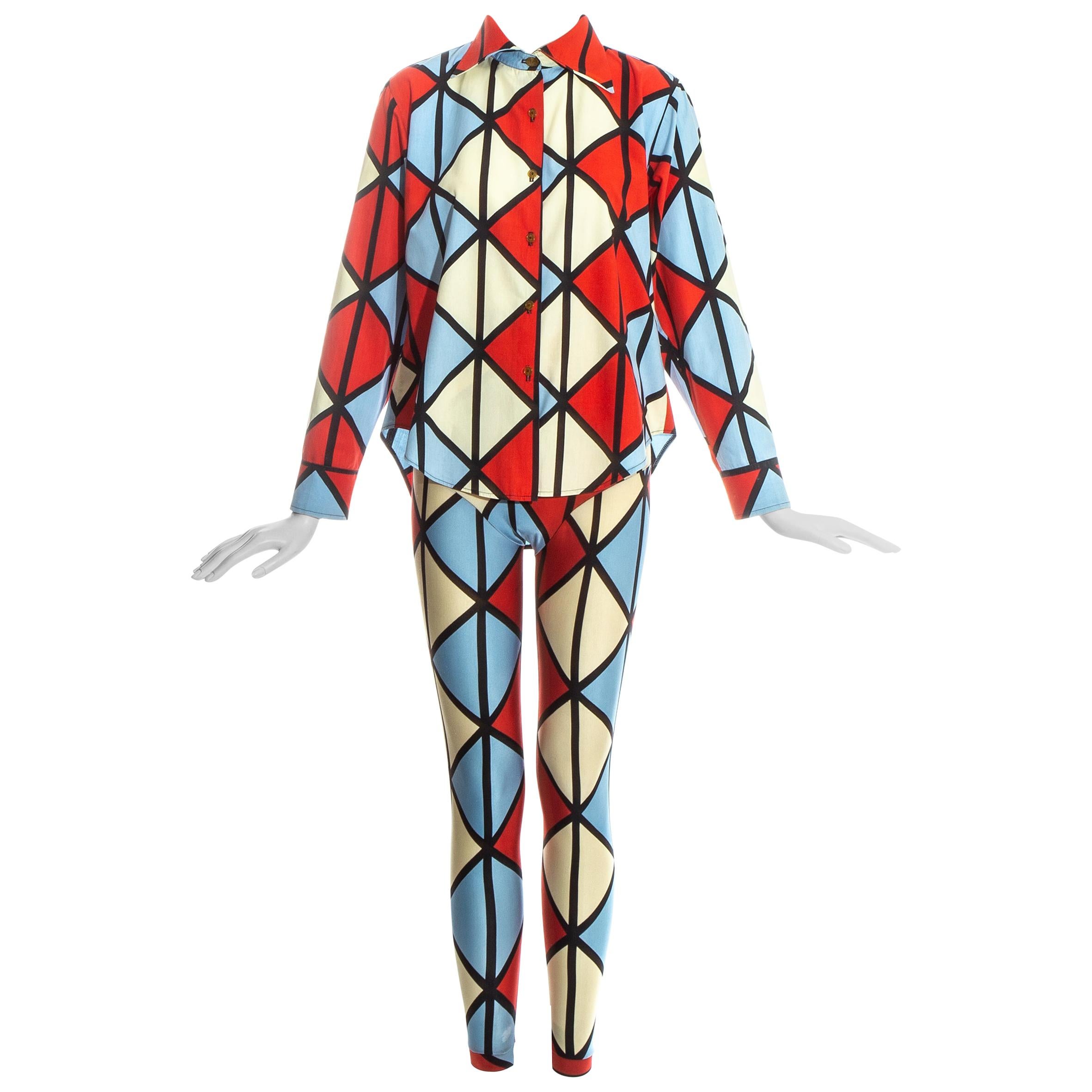 Vivienne Westwood 'Voyage to Cythera' harlequin leggings and shirt set, fw 1989 For Sale