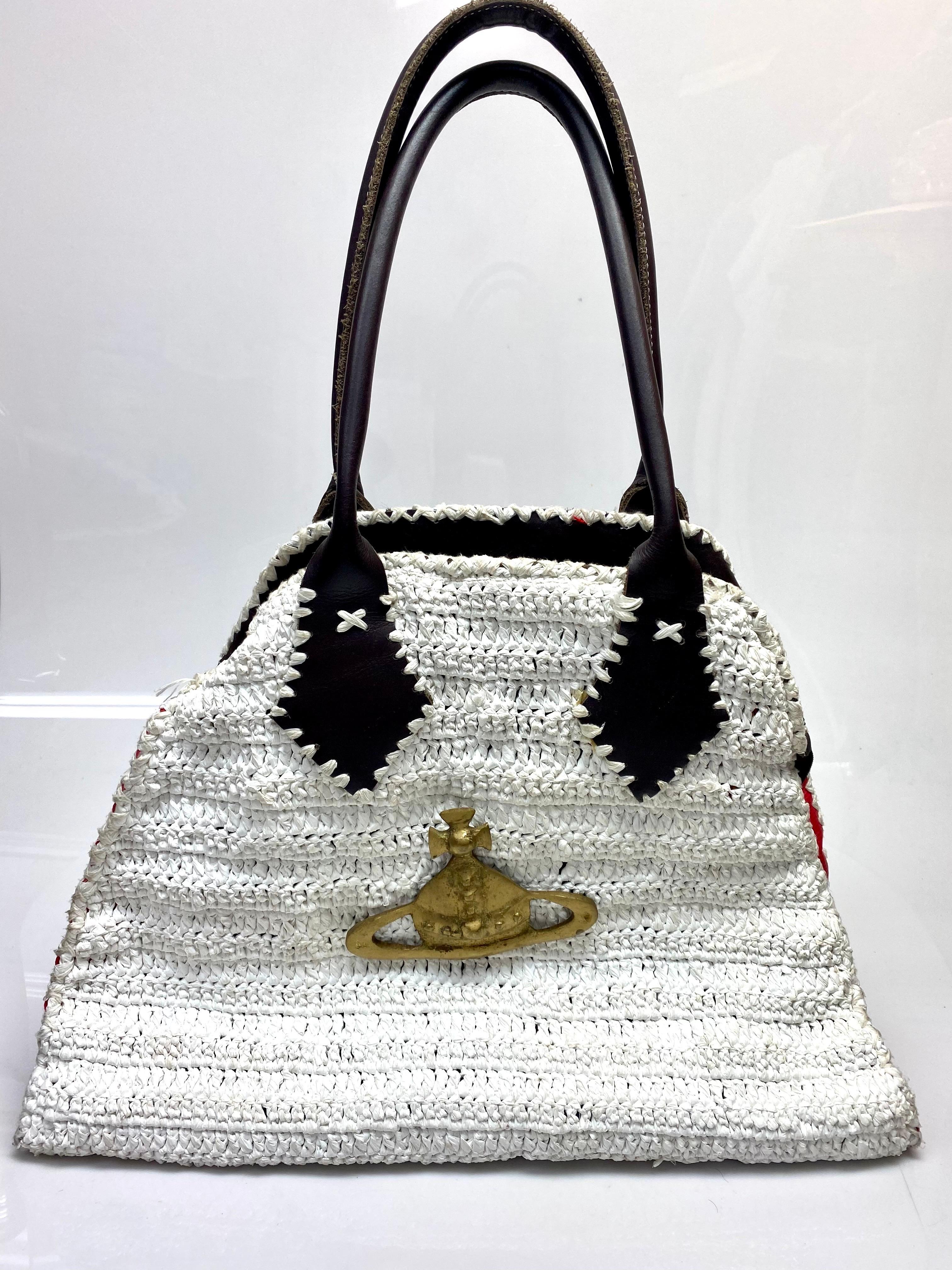 Gray Vivienne Westwood White Crochet Handbag  For Sale