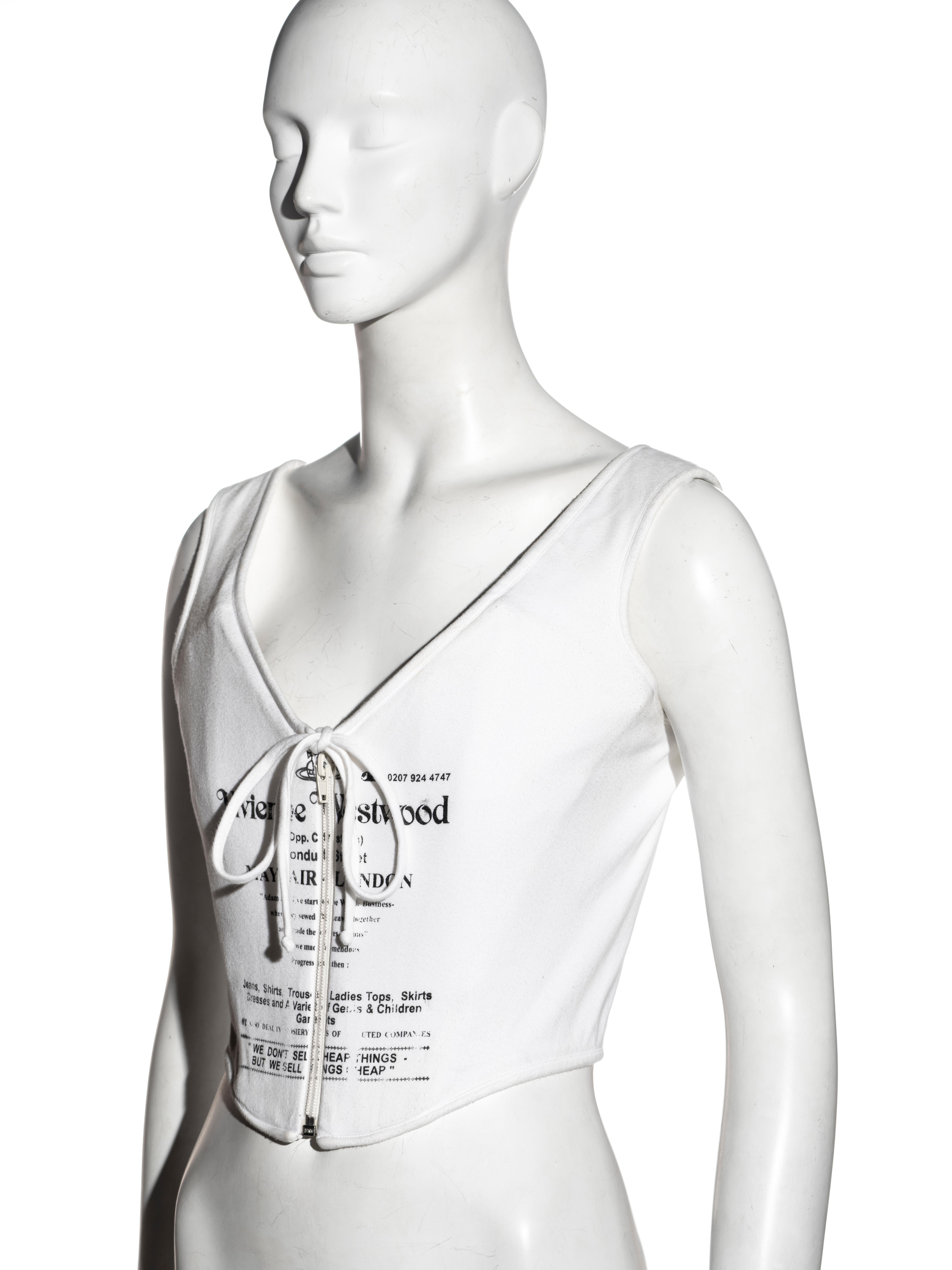 Vivienne Westwood - Corset en jersey blanc Conduit Street, printemps-été 2002 en vente 1