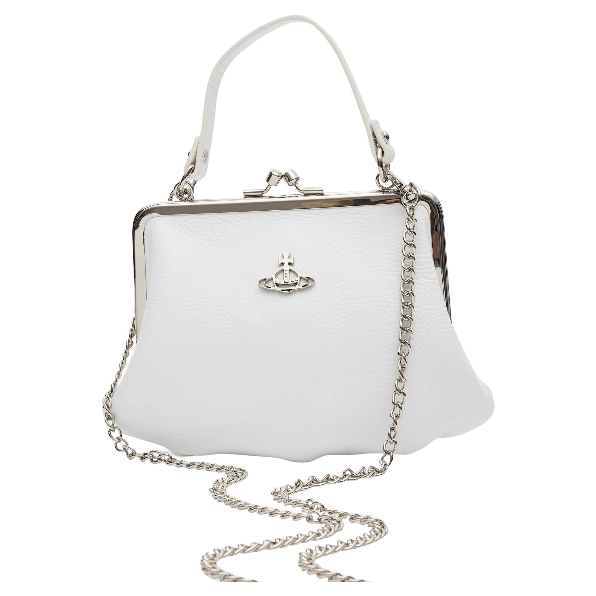 Vivienne Westwood White Leather Granny Frame Bag For Sale