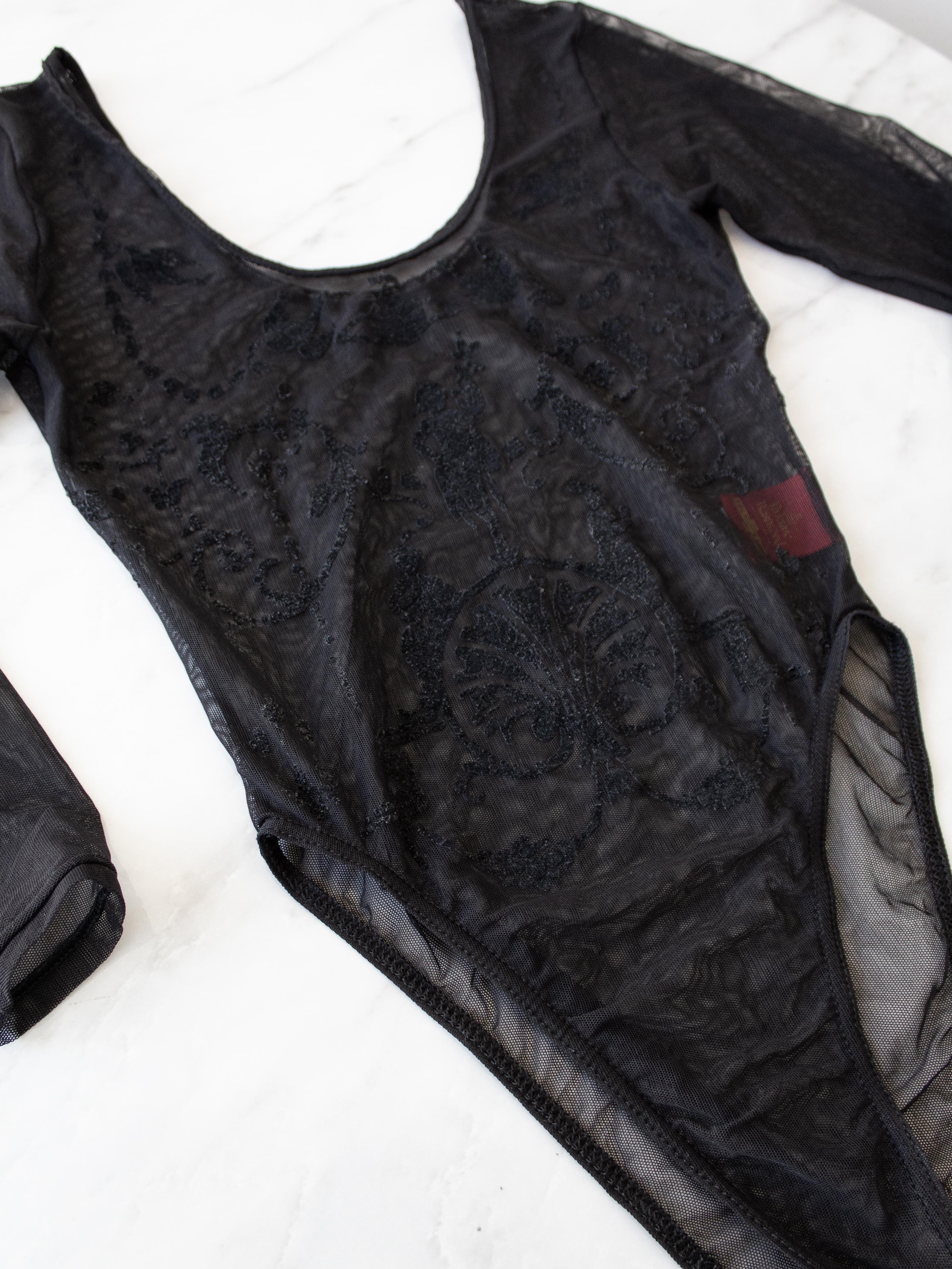 Vivienne Westwood x Sock Shop 1992 Boulle Sheer Mesh Black Bodysuit For Sale 9