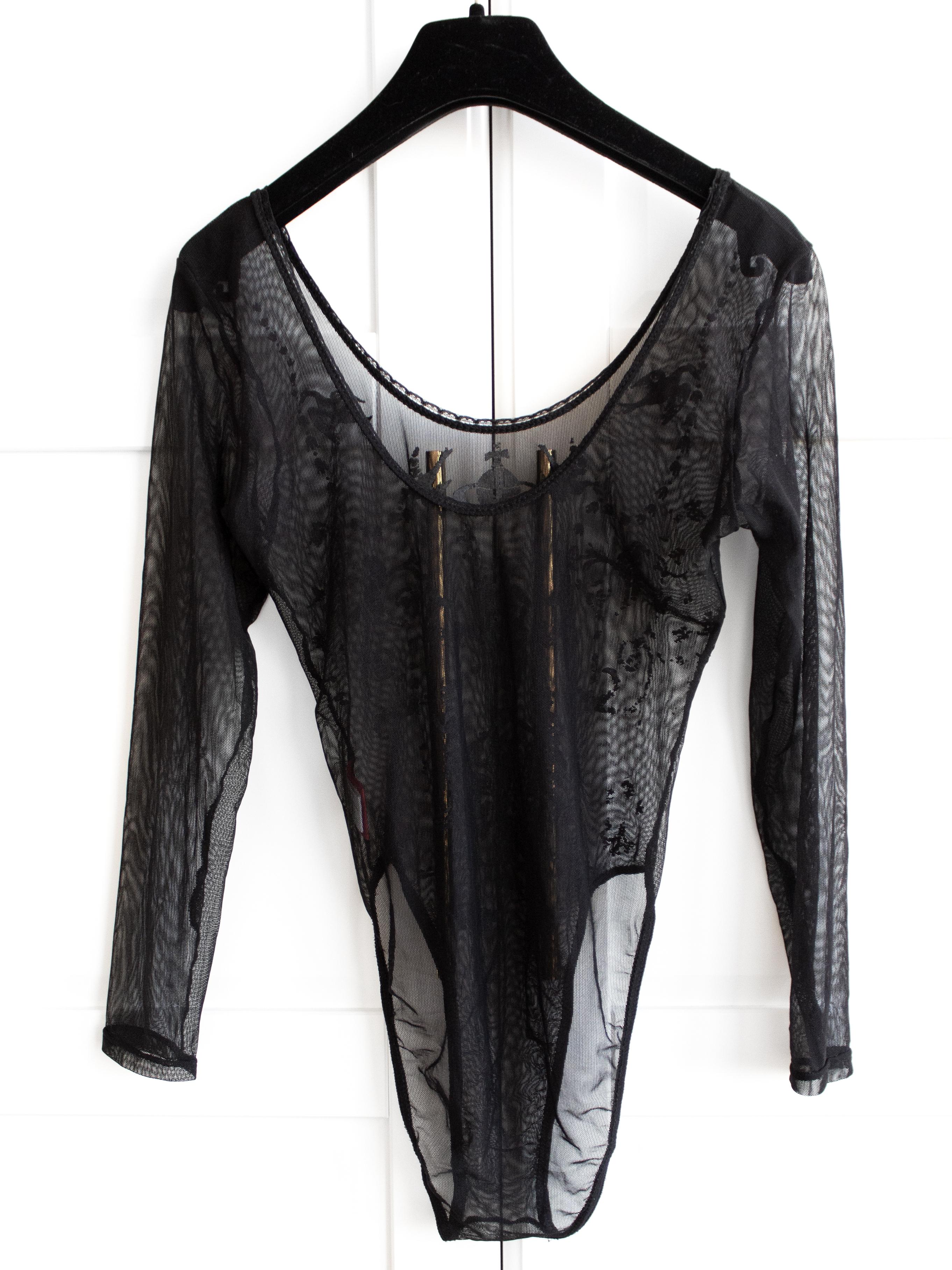 Vivienne Westwood x Sock Shop 1992 Schwarzer Bodysuit aus durchsichtigem Mesh im Angebot 1