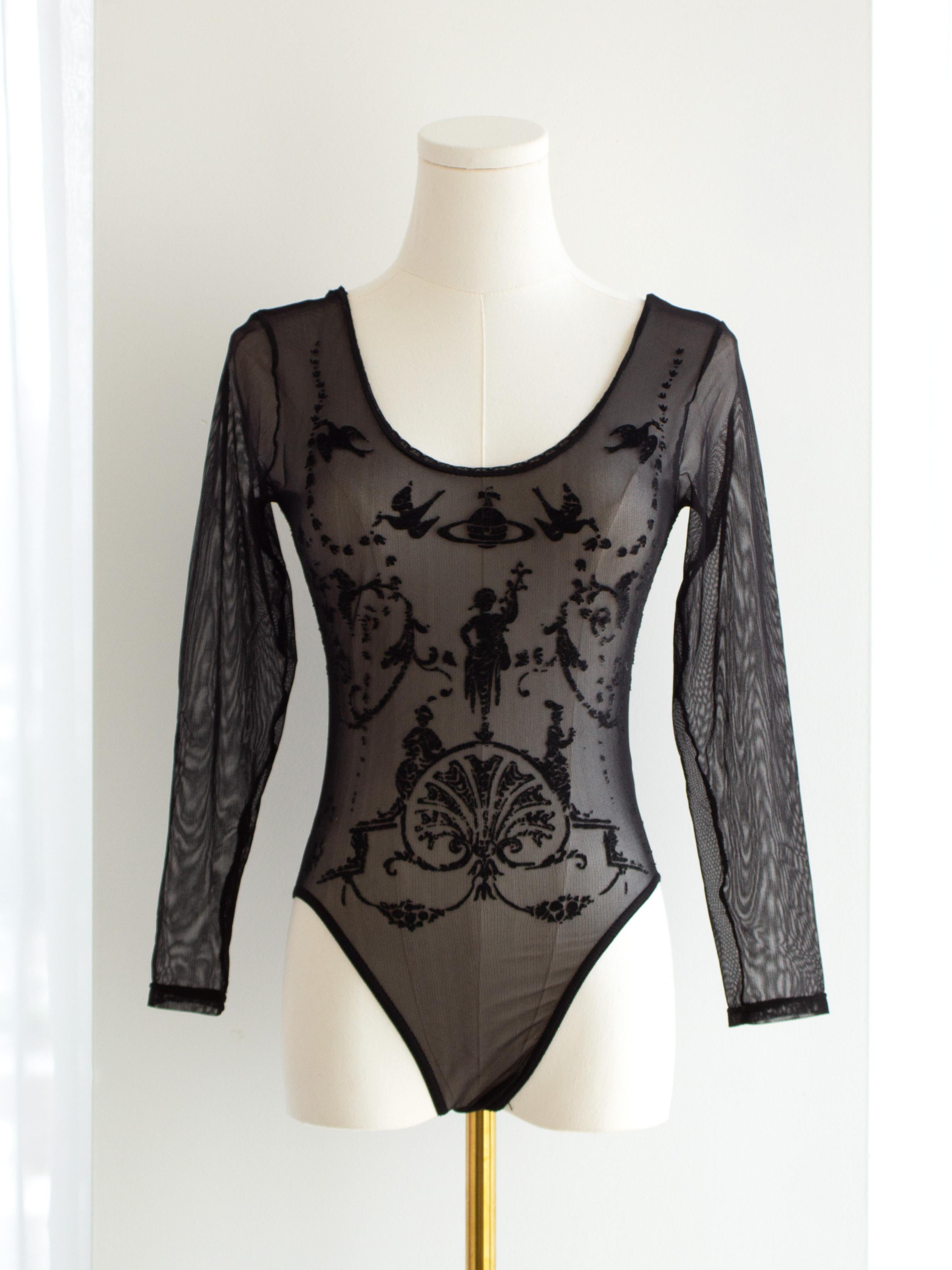 Donna Vivienne Westwood x Sock Shop 1992 Boulle Body nero a rete trasparente in vendita