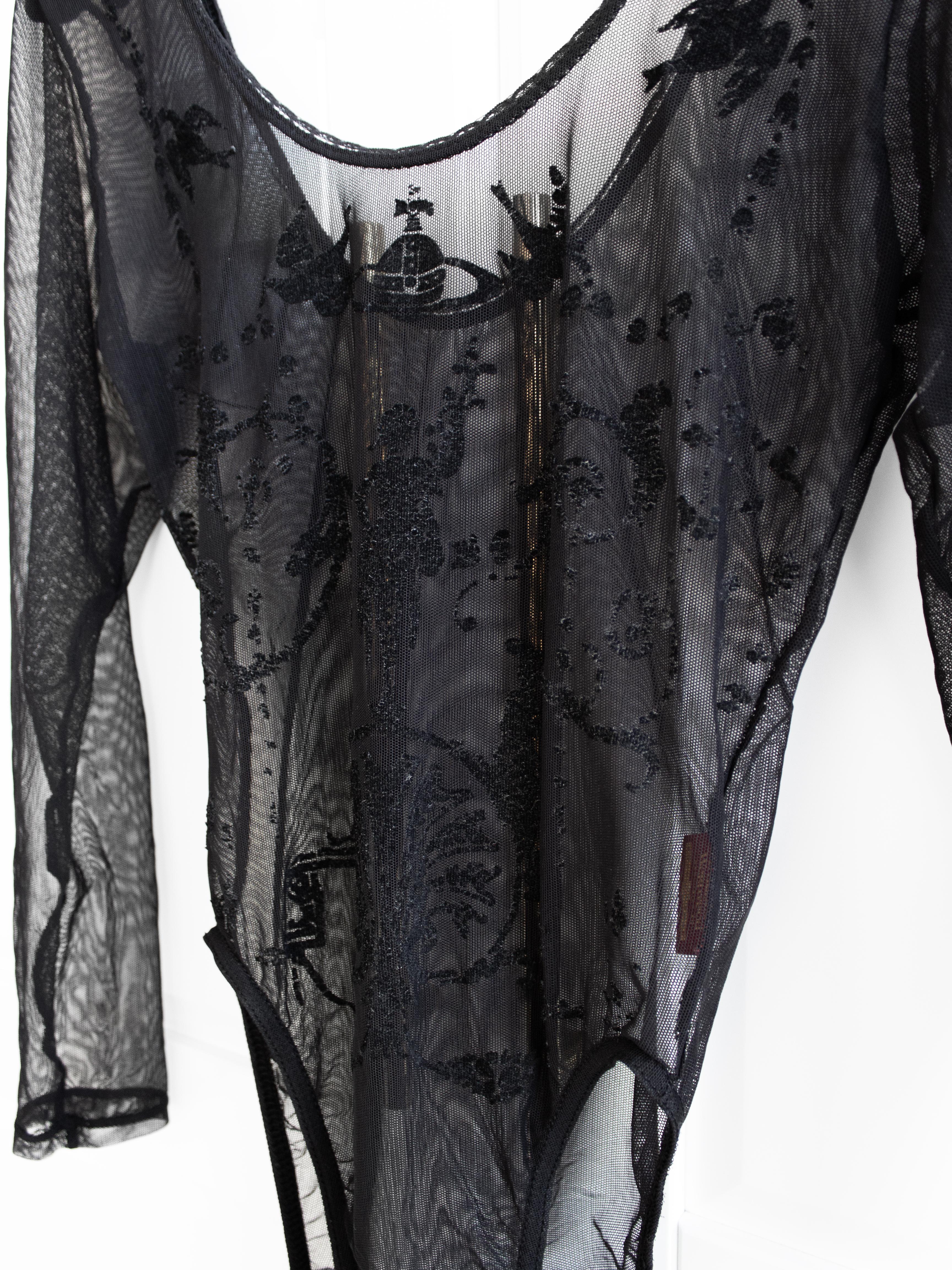 Vivienne Westwood x Sock Shop 1992 Boulle Sheer Mesh Black Bodysuit For Sale 3