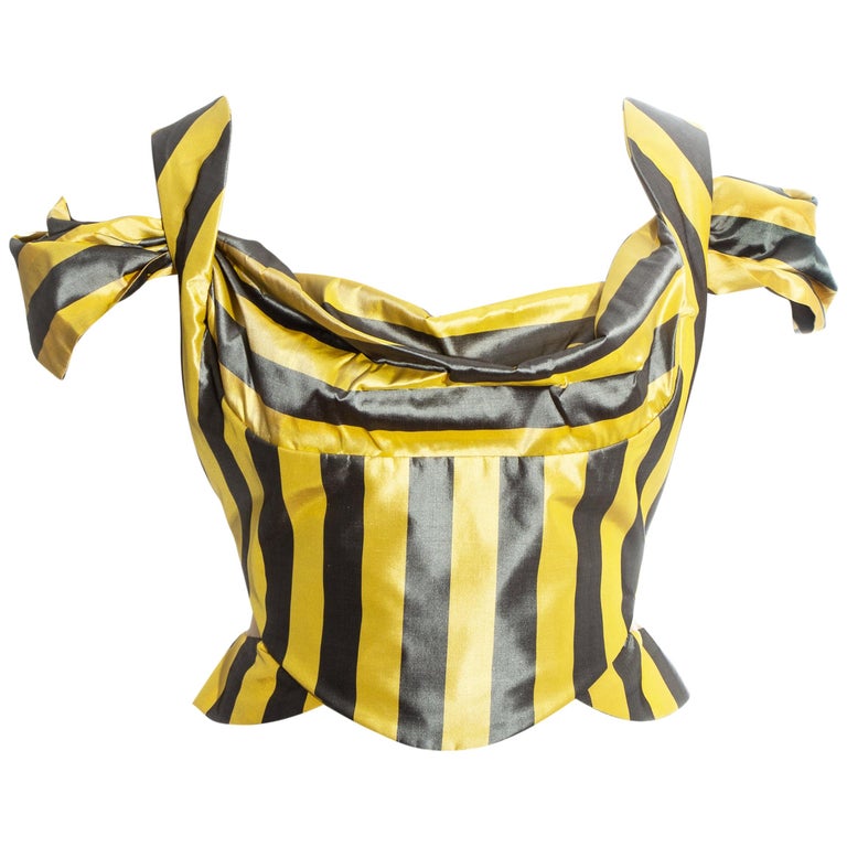 Vivienne Westwood yellow and grey striped silk corset, ss 1998 For Sale