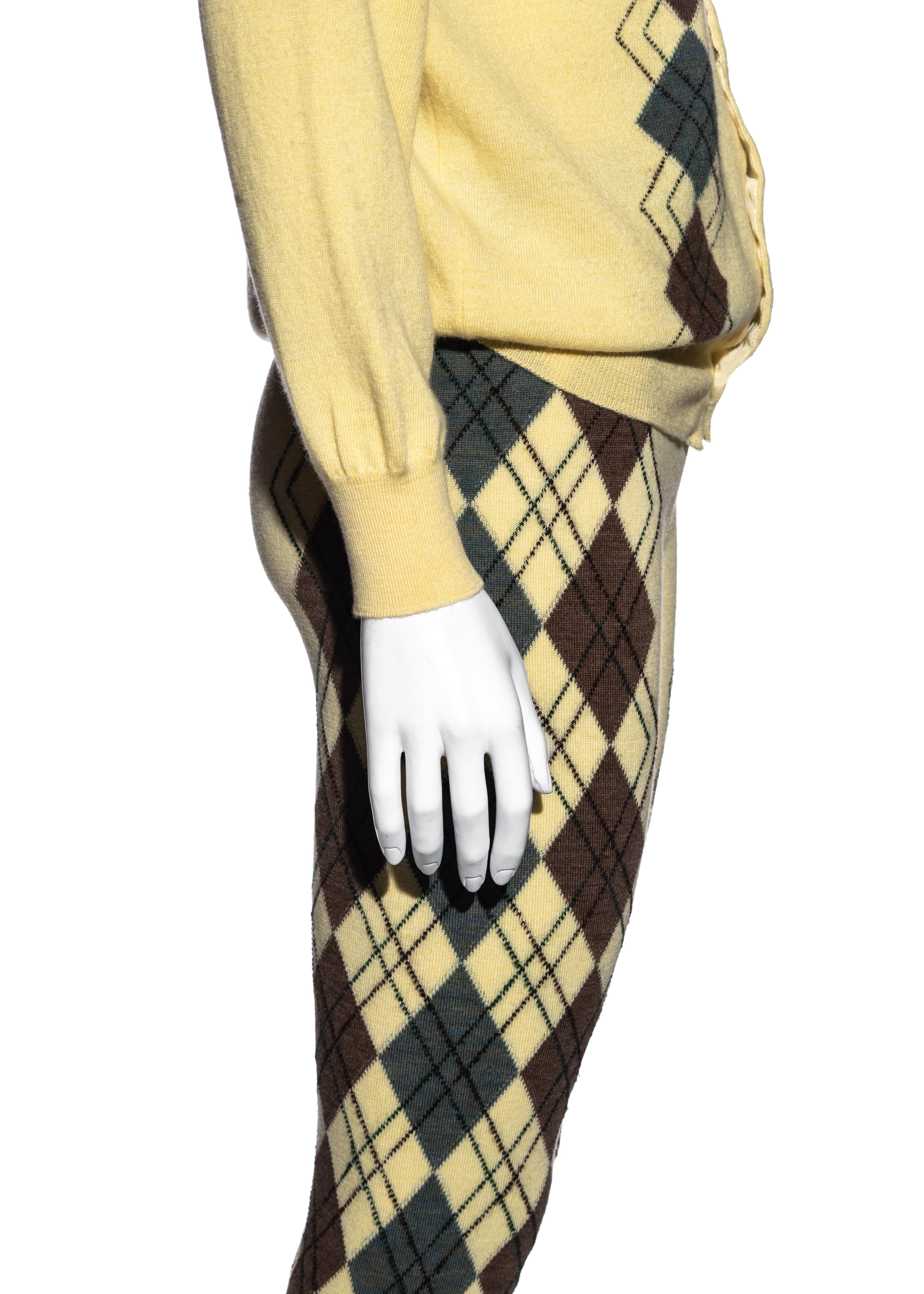 Vivienne Westwood yellow argyle knitted leggings and cardigan set, fw 1989 In Good Condition In London, GB