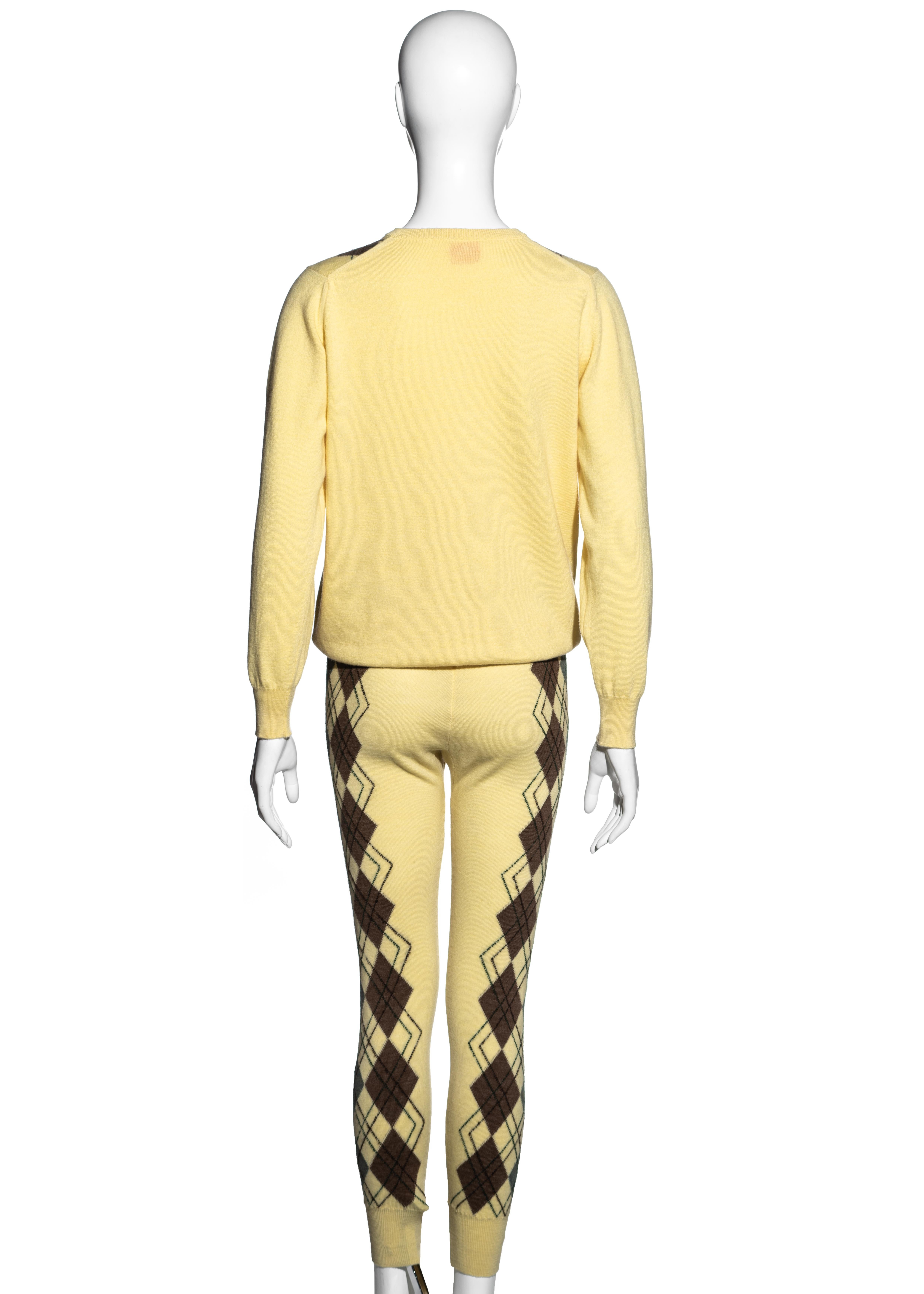 Women's Vivienne Westwood yellow argyle knitted leggings and cardigan set, fw 1989
