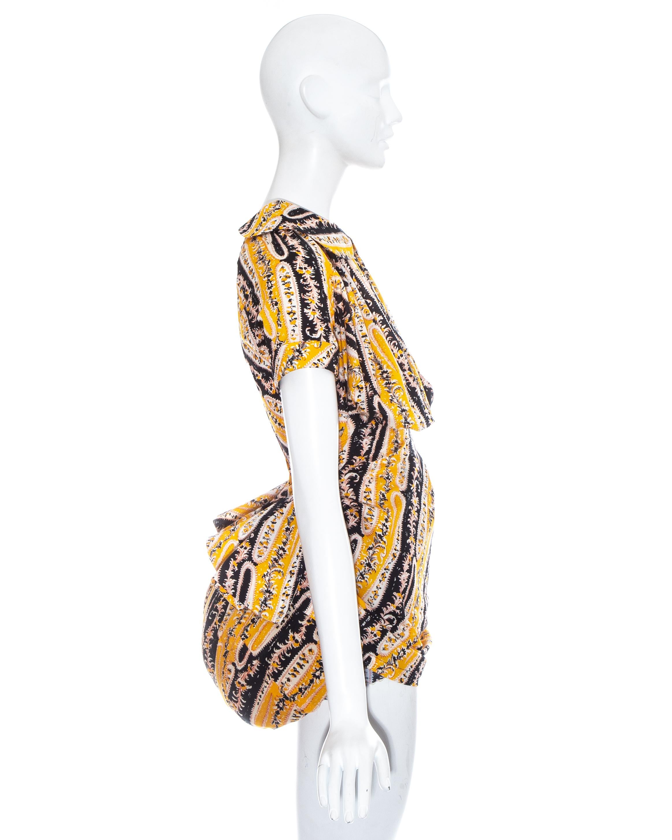 Beige Vivienne Westwood yellow printed cotton mini dress with bustle, ss 1995