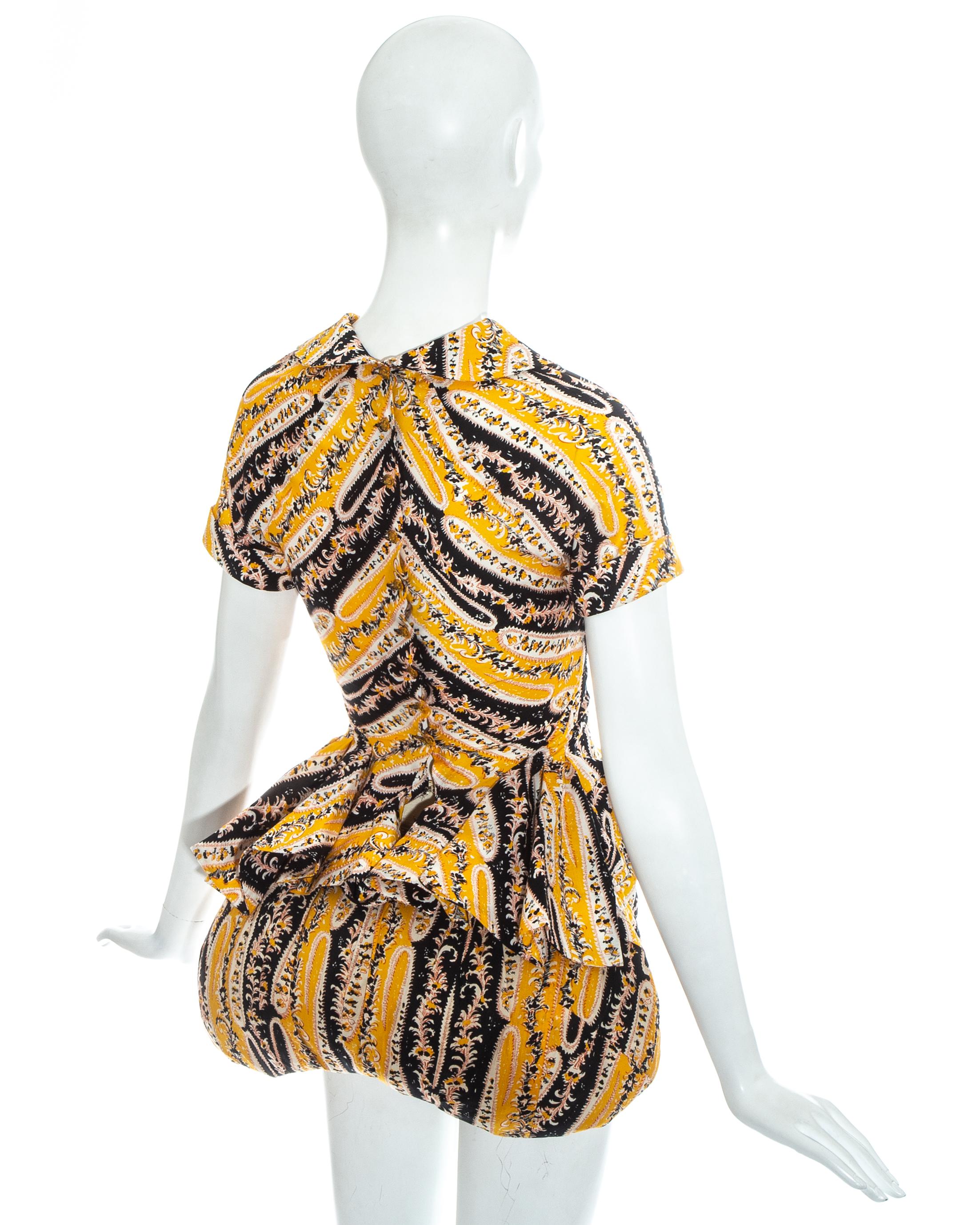 Vivienne Westwood yellow printed cotton mini dress with bustle, ss 1995 In Good Condition In London, GB