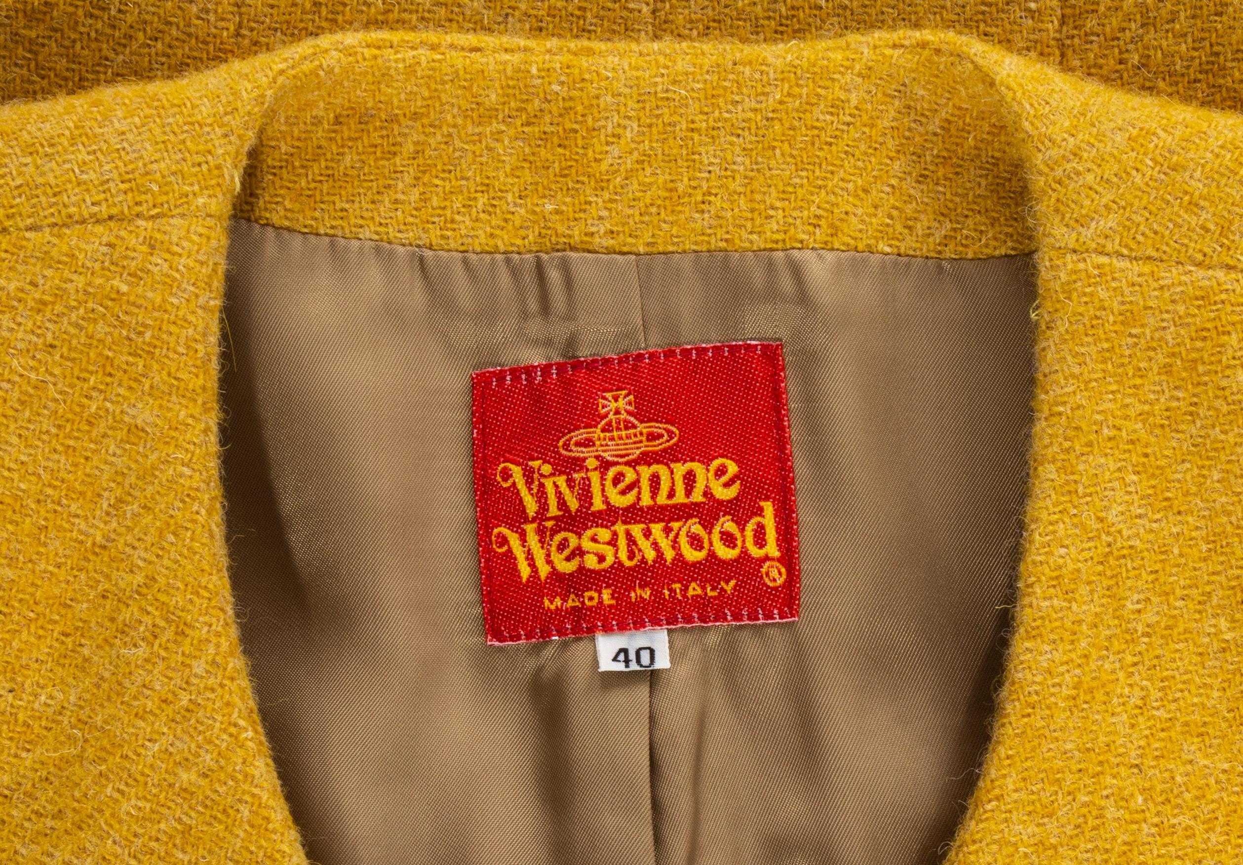Women's Vivienne Westwood yellow wool skirt suit fw 1994 For Sale
