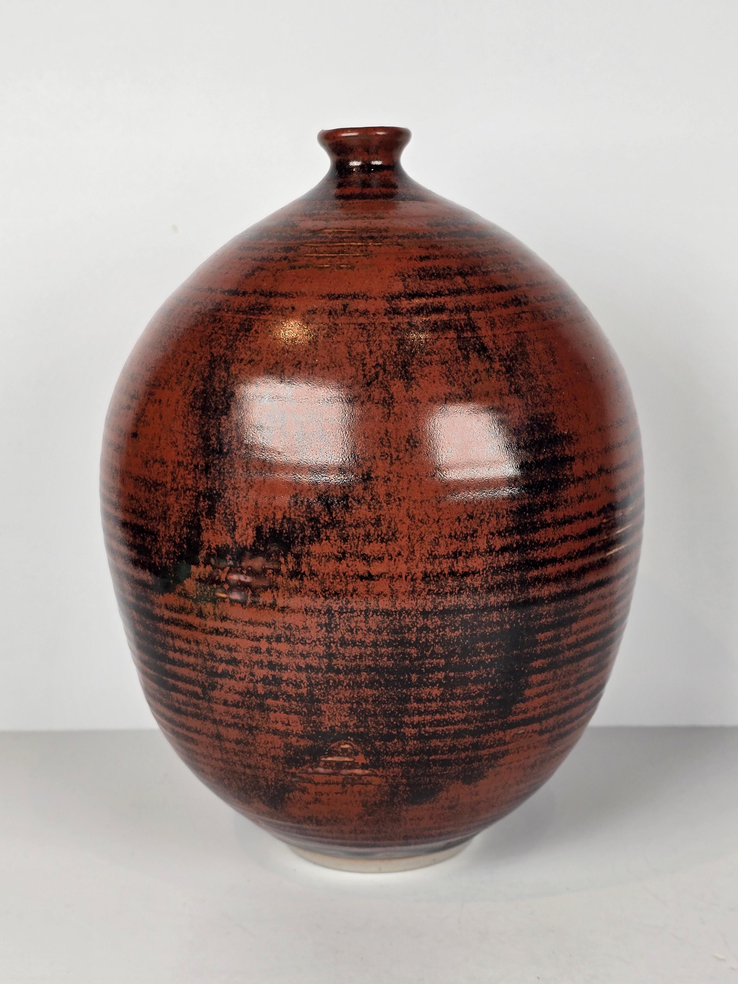 Mid-Century Modern Vivika + Otto Heino Bulbous Striped Weed Pot Studio Pottery Vase Mid Century For Sale