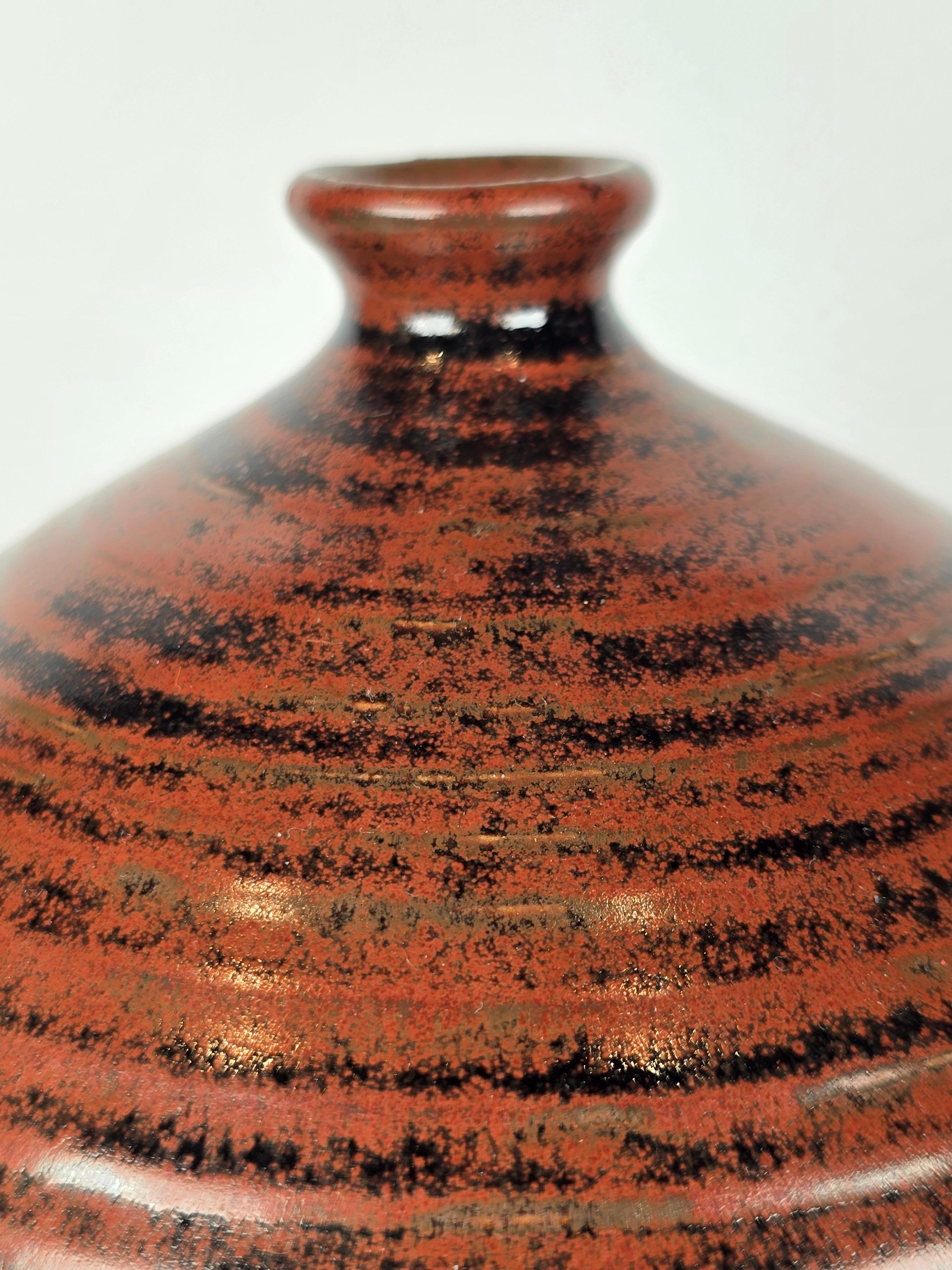 Vivika + Otto Heino Bulbous Striped Weed Pot Studio Pottery Vase Mid Century In Excellent Condition For Sale In Sarasota, FL