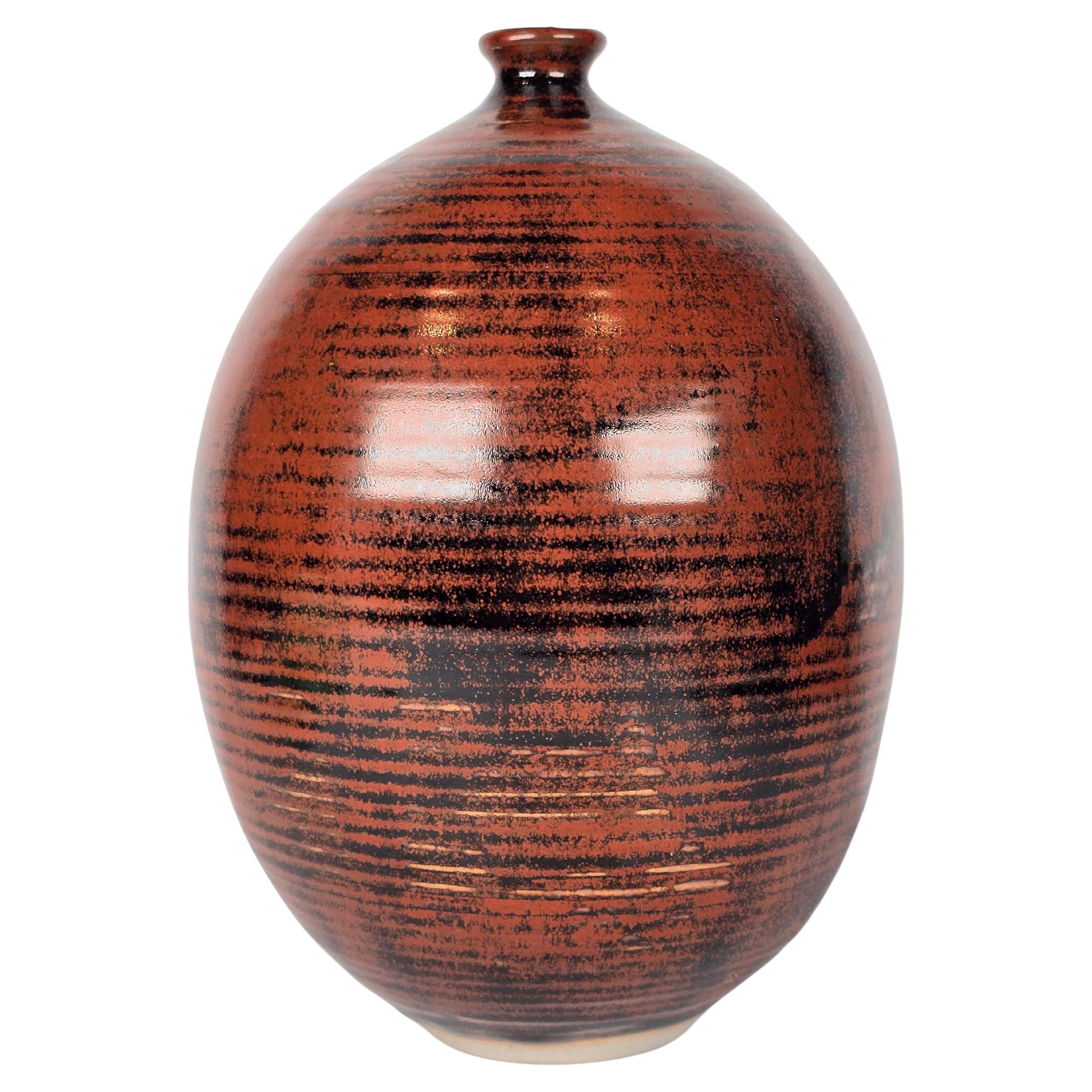 Vivika + Otto Heino Bulbous Striped Weed Pot Studio Pottery Vase Mid Century For Sale