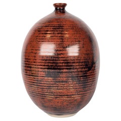 Vivika + Otto Heino Bulbous Striped Weed Pot Studio Pottery Vase Mid Century