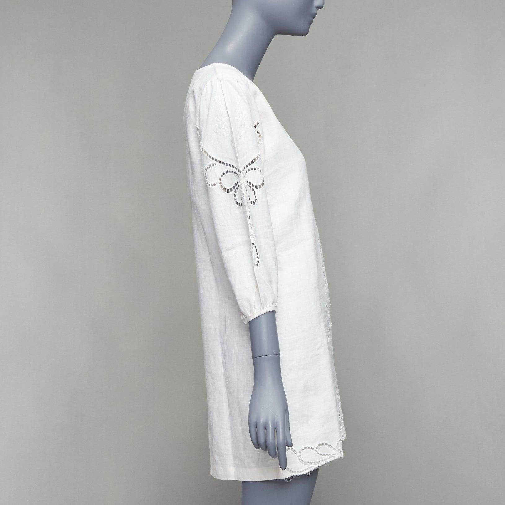 VIX PAULA HERMANNY Solid Jessey white linen lace lattice coverup boho dress S In New Condition In Hong Kong, NT