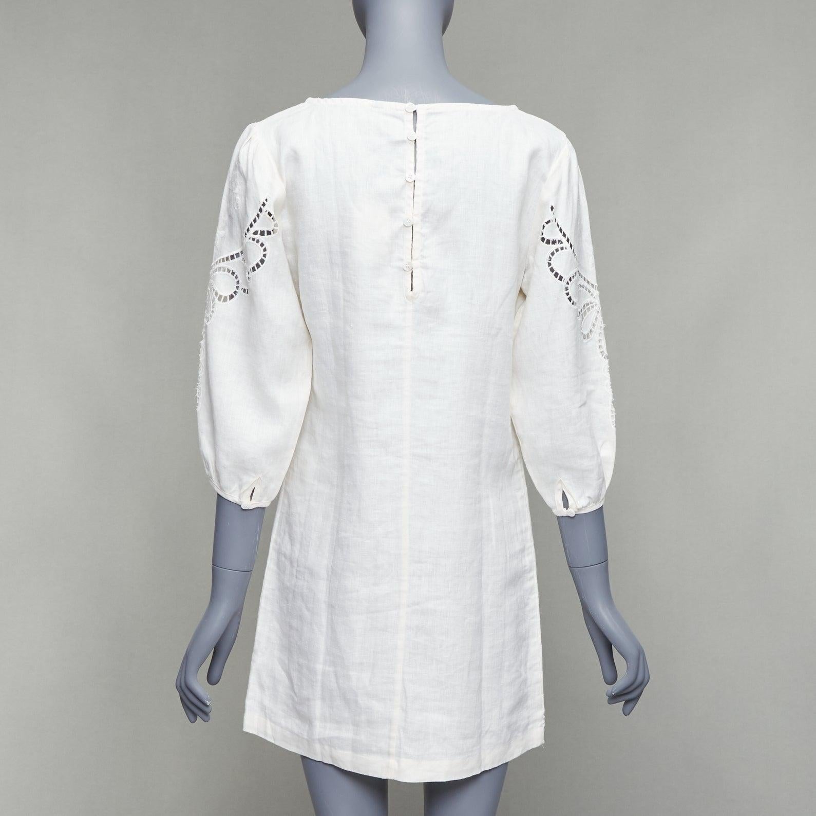 Women's VIX PAULA HERMANNY Solid Jessey white linen lace lattice coverup boho dress S
