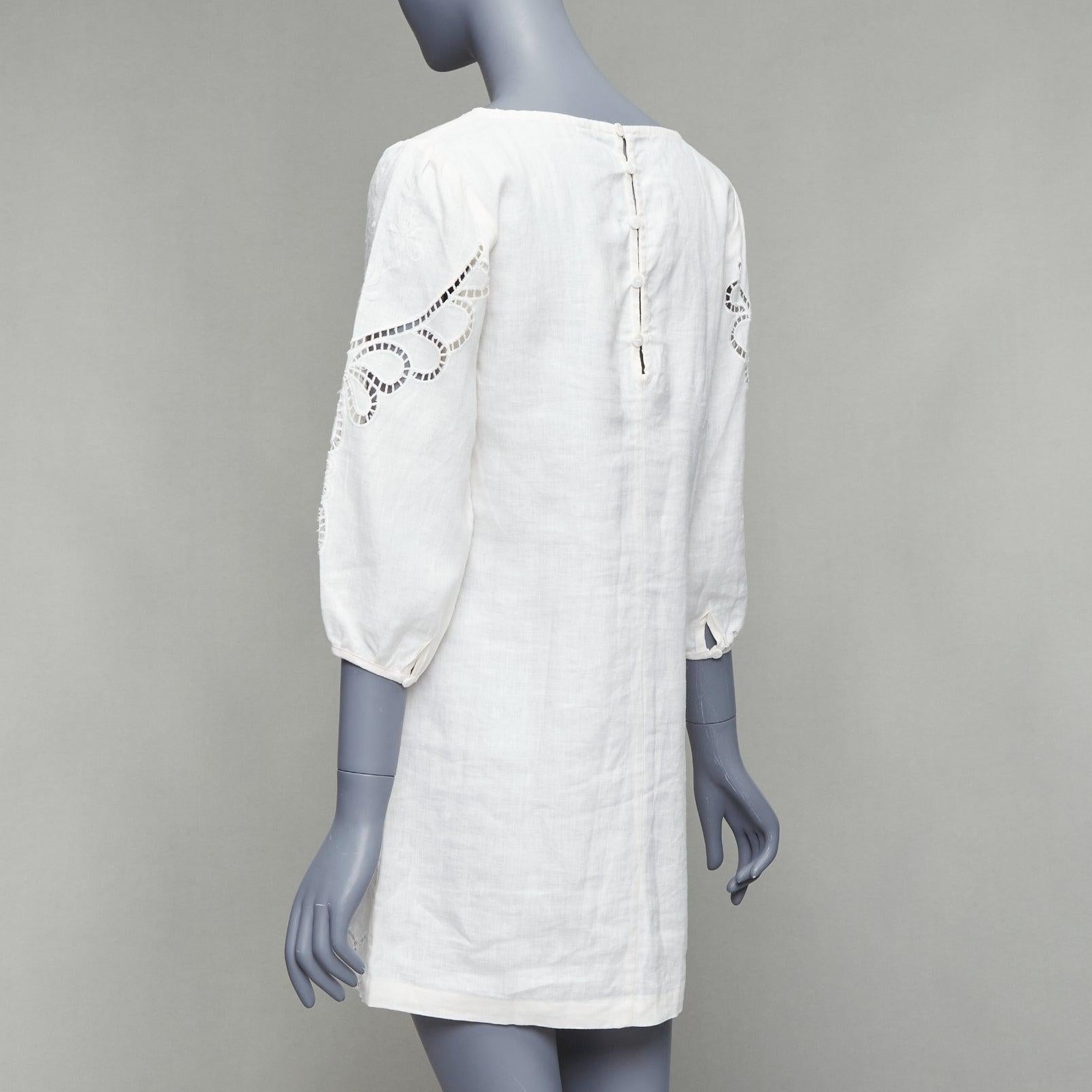 VIX PAULA HERMANNY Solid Jessey white linen lace lattice coverup boho dress S 1