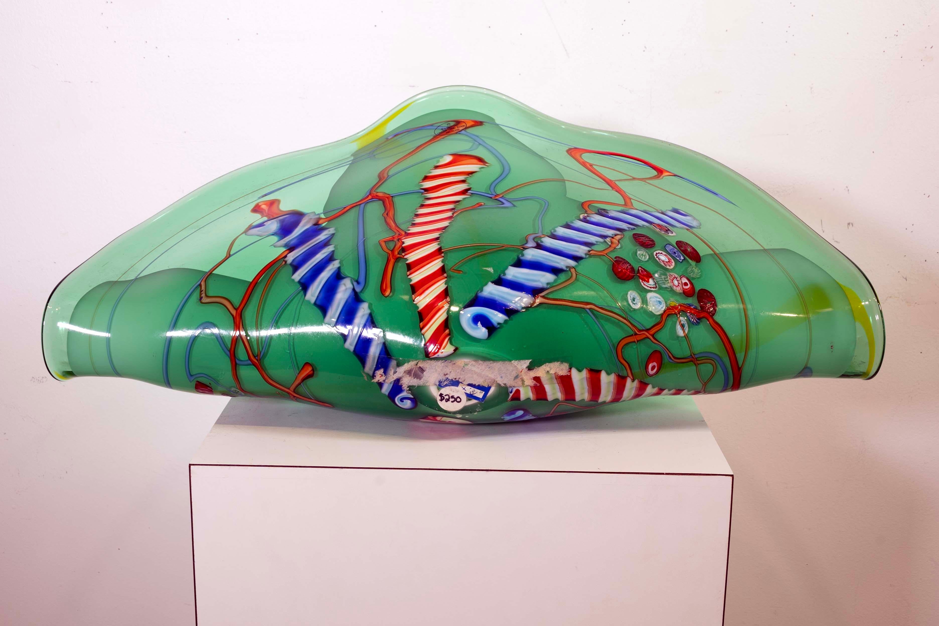 VIZ Art Glass Collections Contemporary Murino Blown Glass Green Fan Design 2000 in vendita 4
