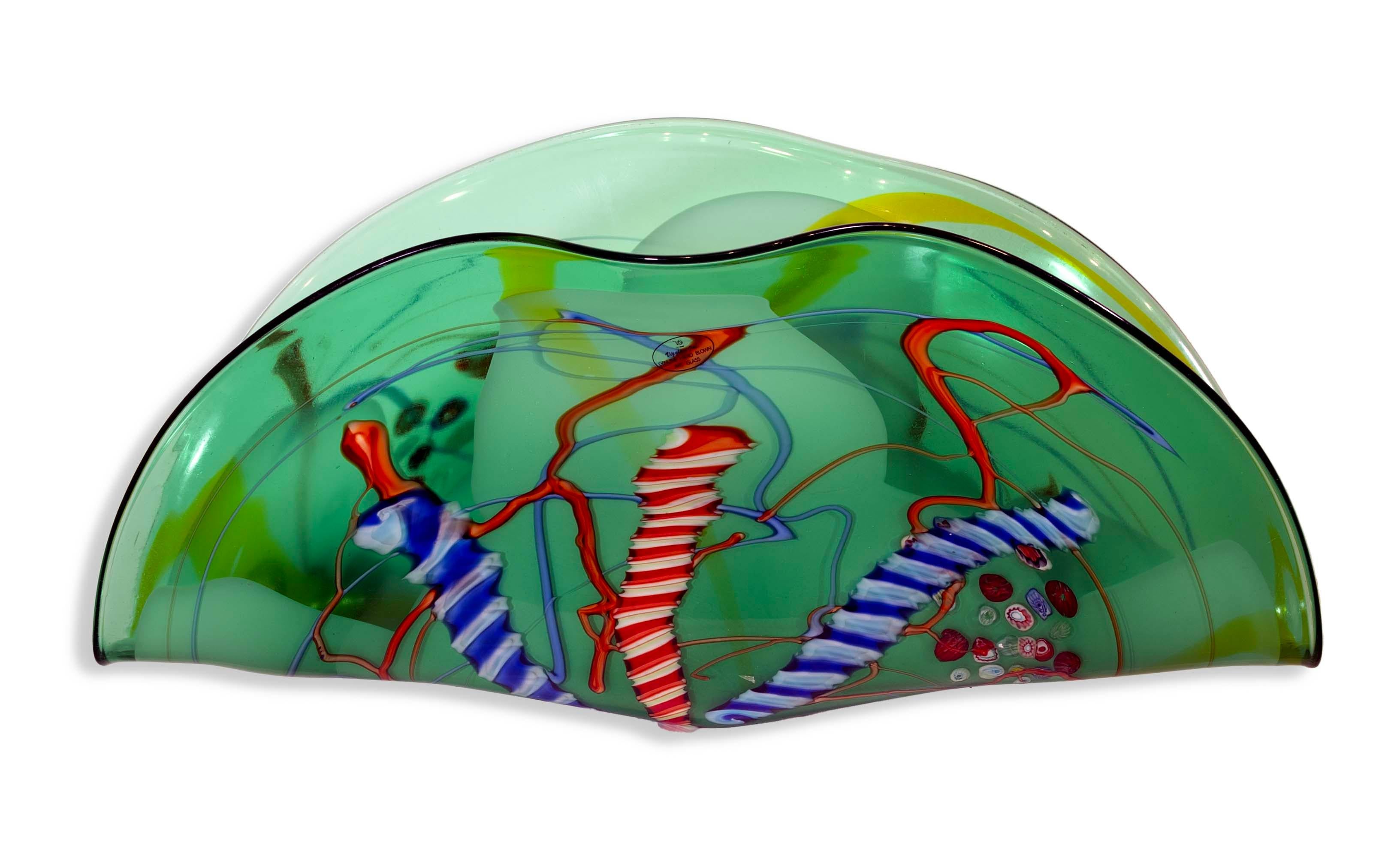 VIZ Art Glass Collections Contemporary Murino Blown Glass Green Fan Design 2000 In condizioni buone in vendita a Keego Harbor, MI