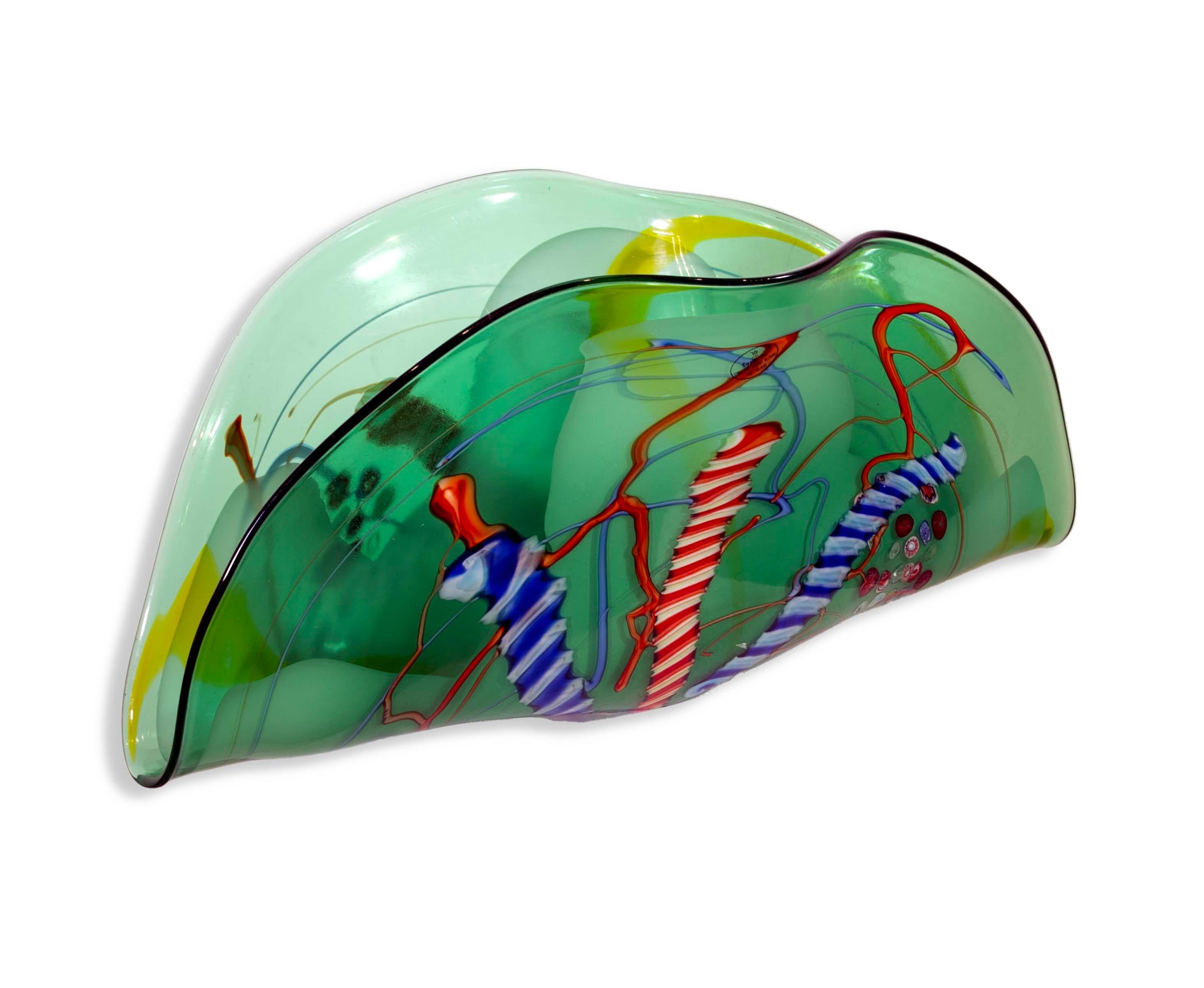 Vetro artistico VIZ Art Glass Collections Contemporary Murino Blown Glass Green Fan Design 2000 in vendita