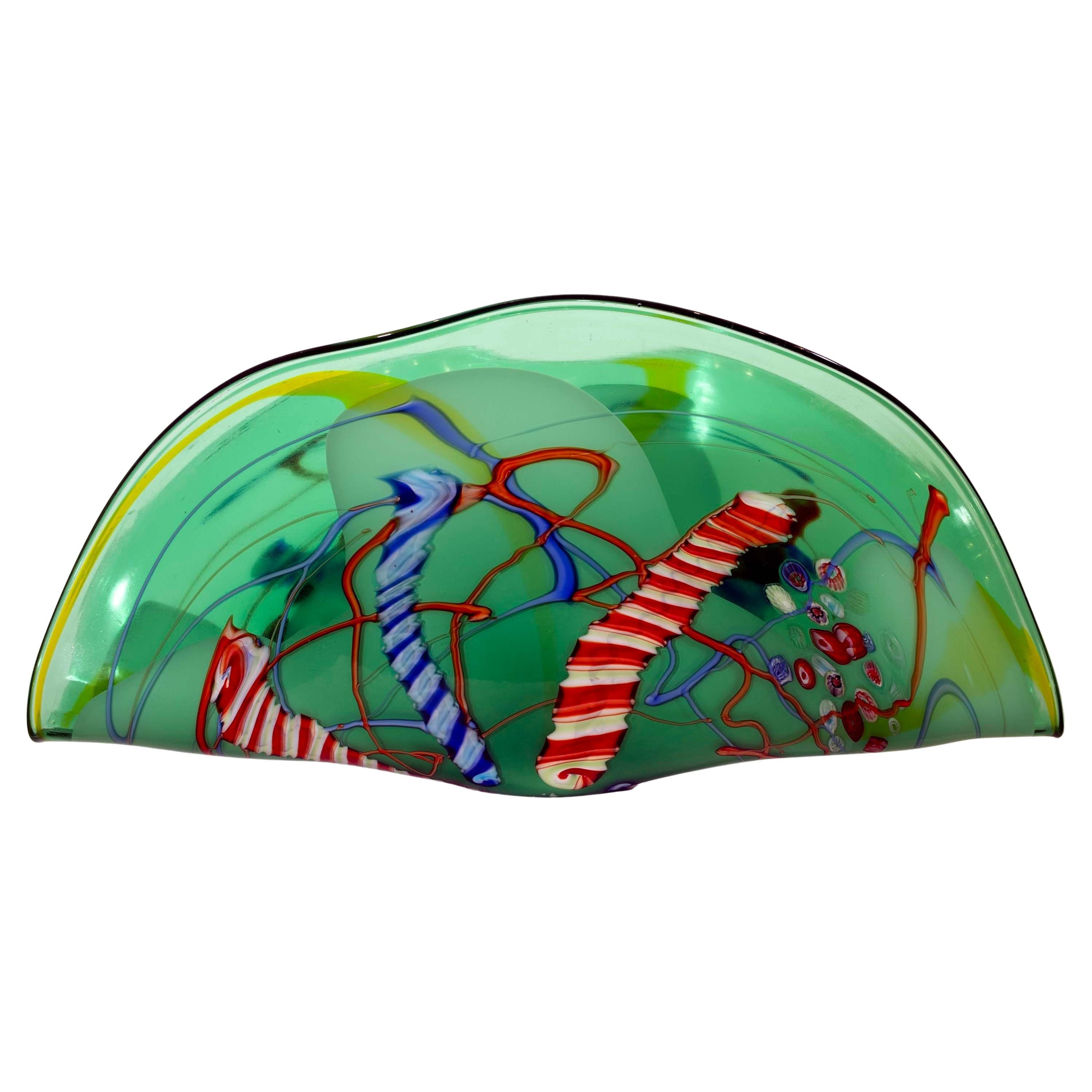 VIZ Art Glass Collections Contemporary Murino Blown Glass Green Fan Design 2000 in vendita