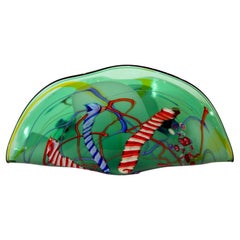 VIZ Art Glass Collections Verre soufflé contemporain Murino Green Fan Design 2000