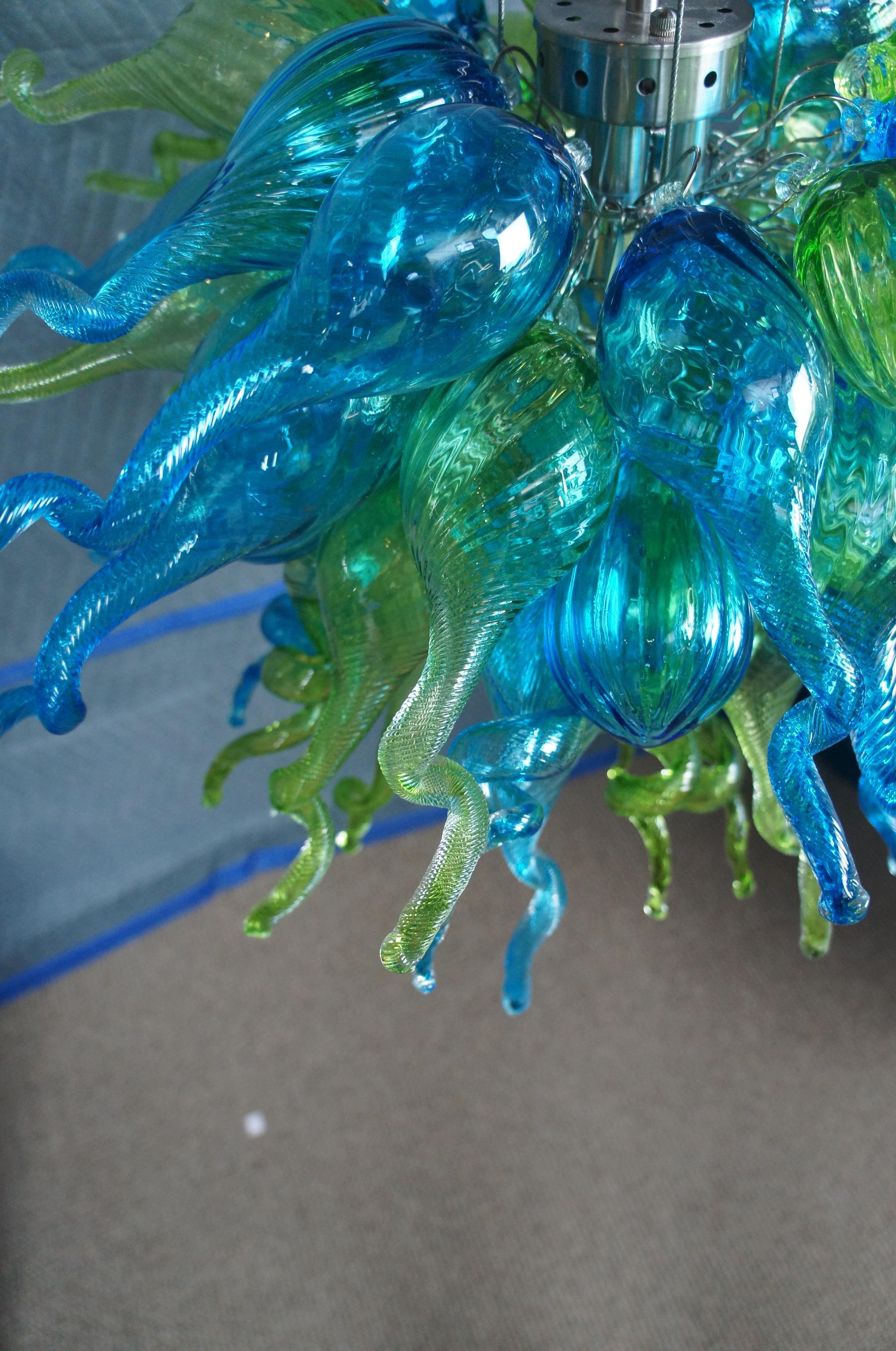 Viz Glass ColorSelect Hand Blown Free Form Pendant Light Chandelier Green Blue 1
