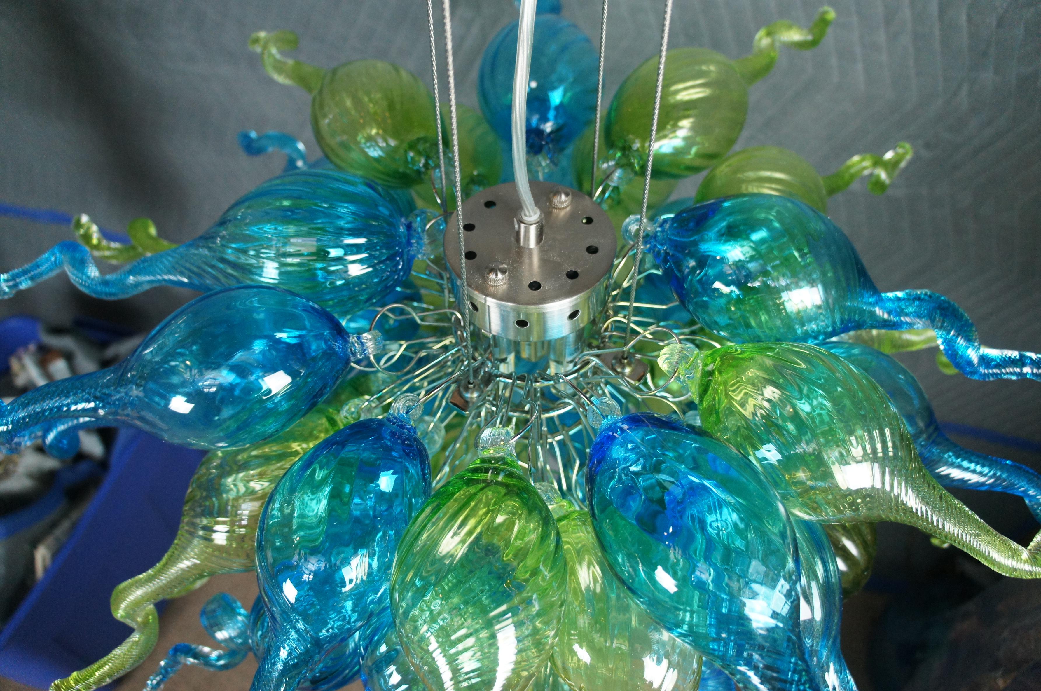Viz Glass ColorSelect Hand Blown Free Form Pendant Light Chandelier Green Blue 2
