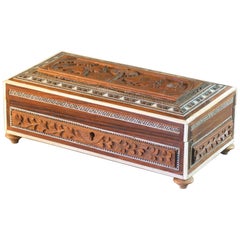 Vizagapatam Carved Sandalwood Bone and Sadeli Mosiac Box