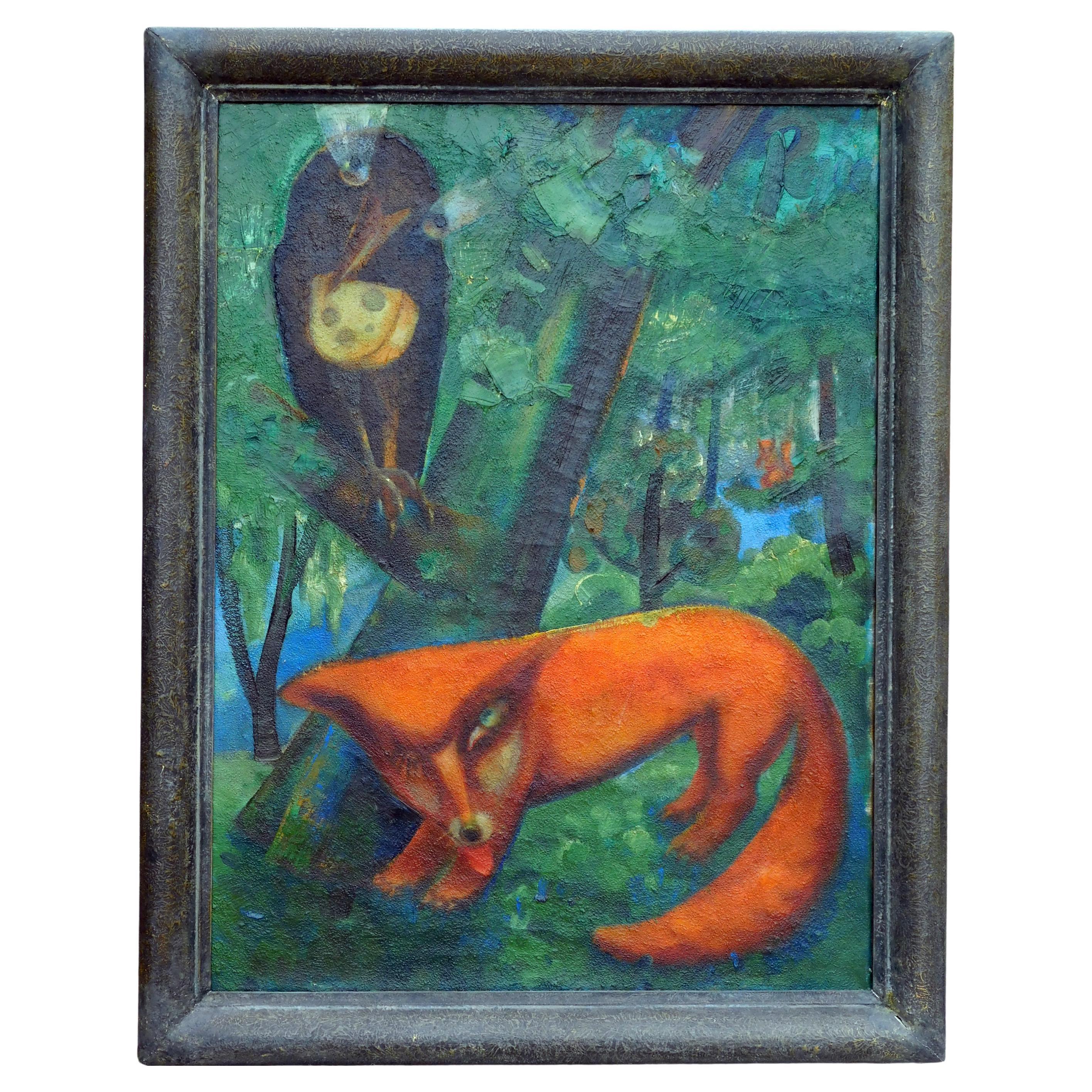 Slovakianisches Gemälde von Vjecoslav Pejacevic, „Aesops Fable the Fox and the Crow“ im Angebot