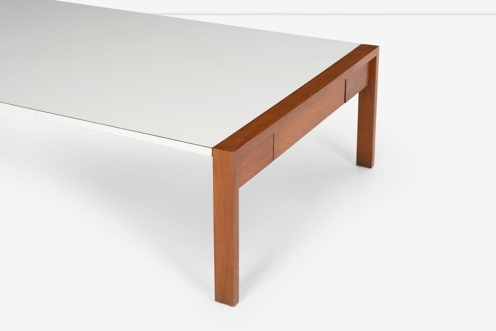 VKG: Hendrik Van Keppel and Taylor Green Coffee Table for Brown Saltman 1954, Rare table, Oiled walnut with plastic laminated top. Features two pull-out drawers on each side measuring 18