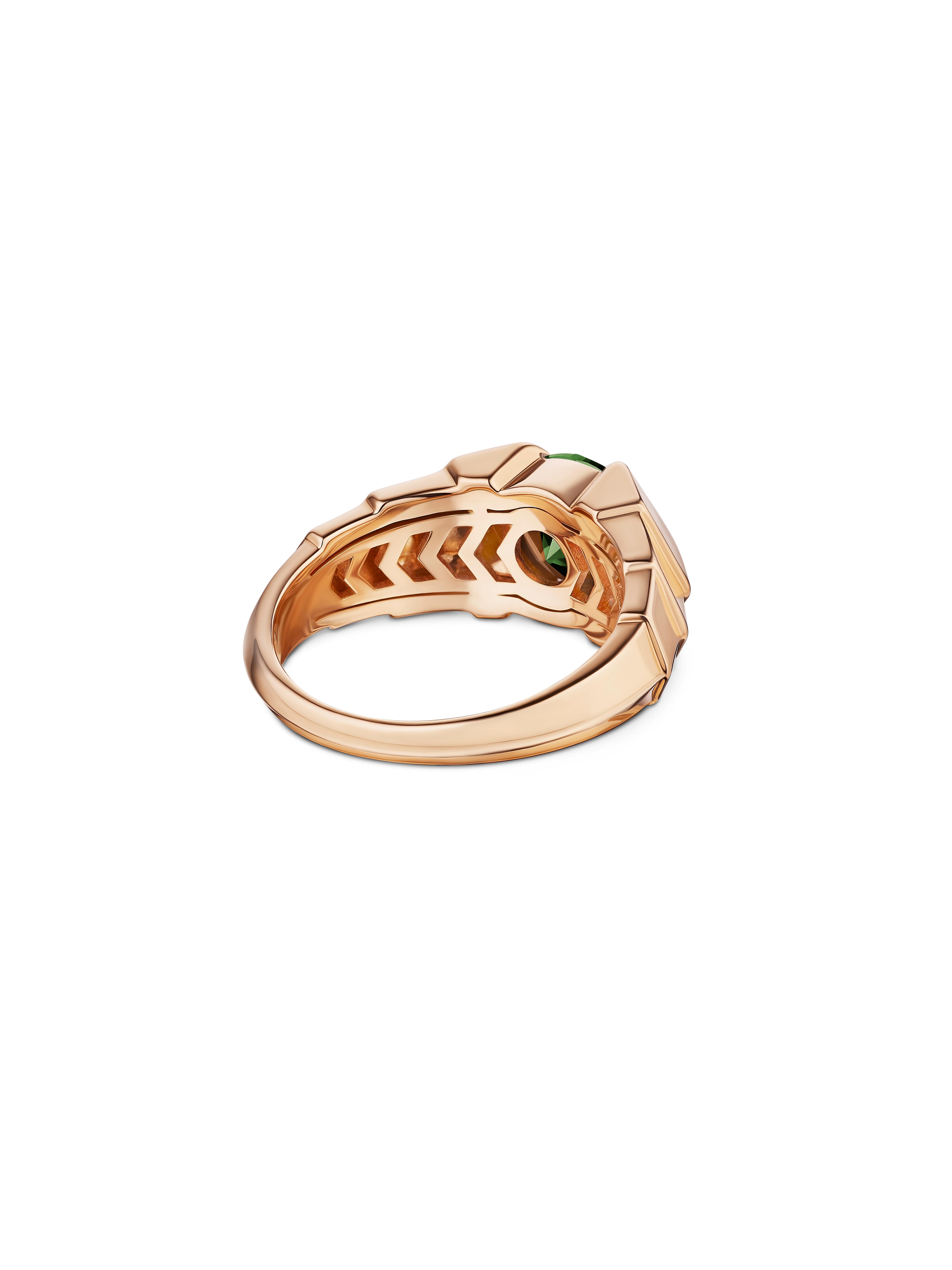 For Sale:  VL Cepher Green Tourmaline 18K Rose Gold Diamond Halo Arris Large Ring 2