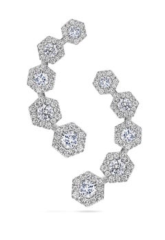 Lange kaskadenförmige Lierne-Ohrringe, VL Kugel, weißer Diamant 18k Weißgold