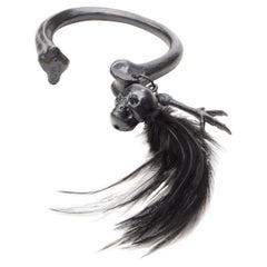 VL PARIS black metal skull raven claw feather goth bone bangle
