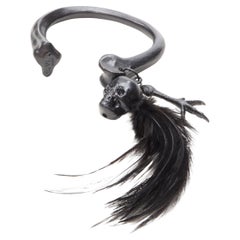 VL PARIS black metal skull raven claw feather goth bone bangle