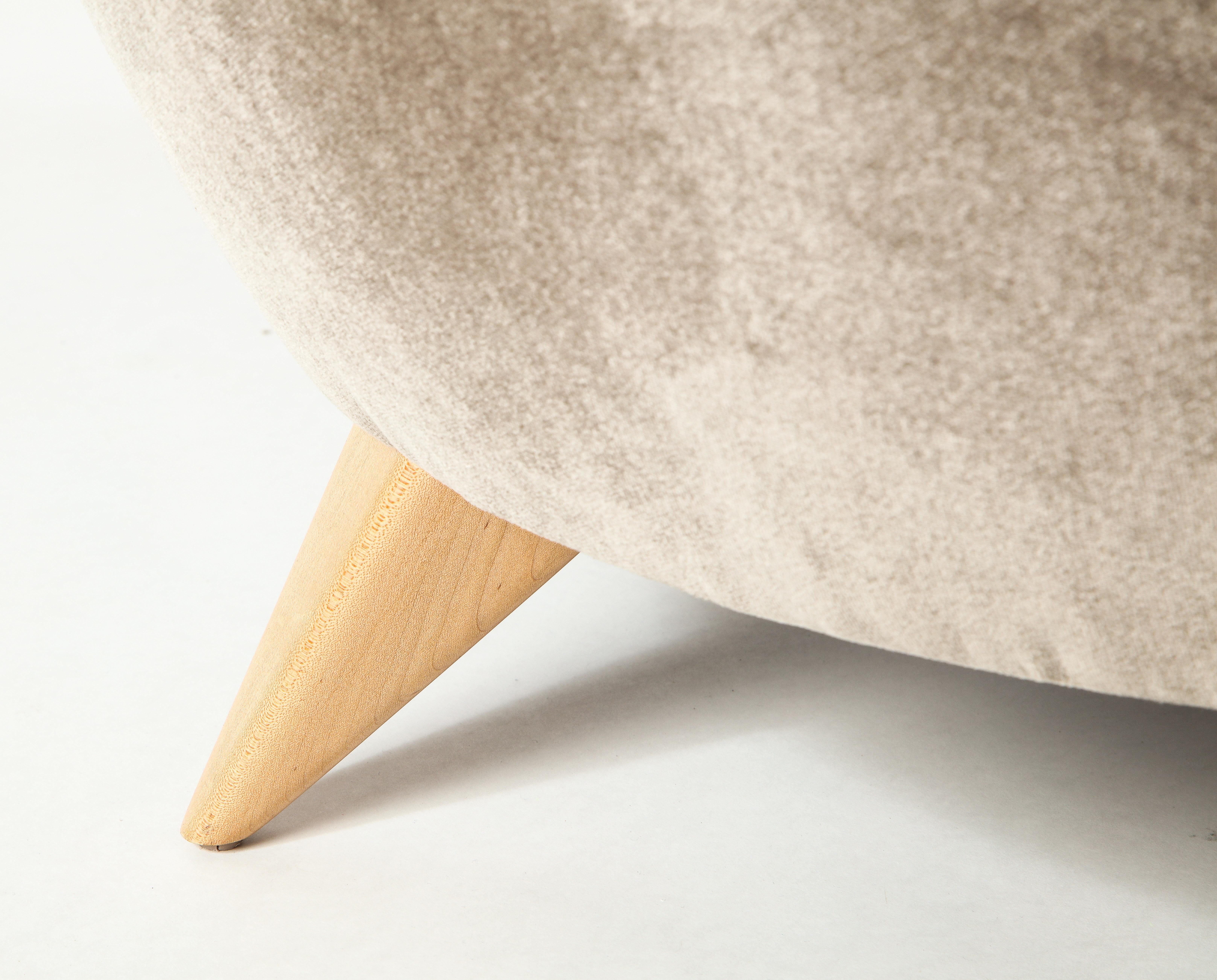 Vladimir Kagan Barrel Chair in Beige Upholstery with Natural Maple Base 2