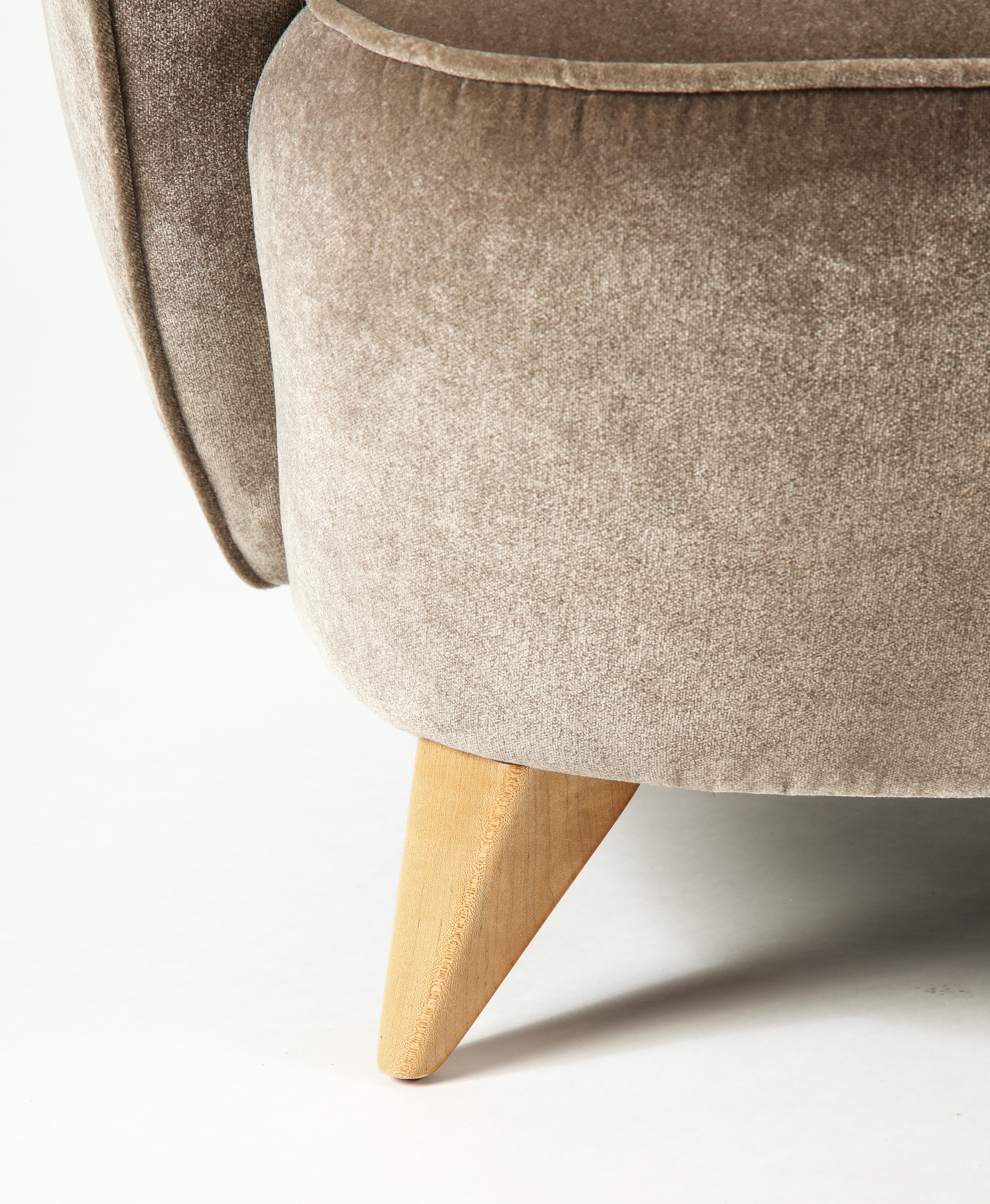 Vladimir Kagan Barrel Chair in Beige Upholstery with Natural Maple Base 3