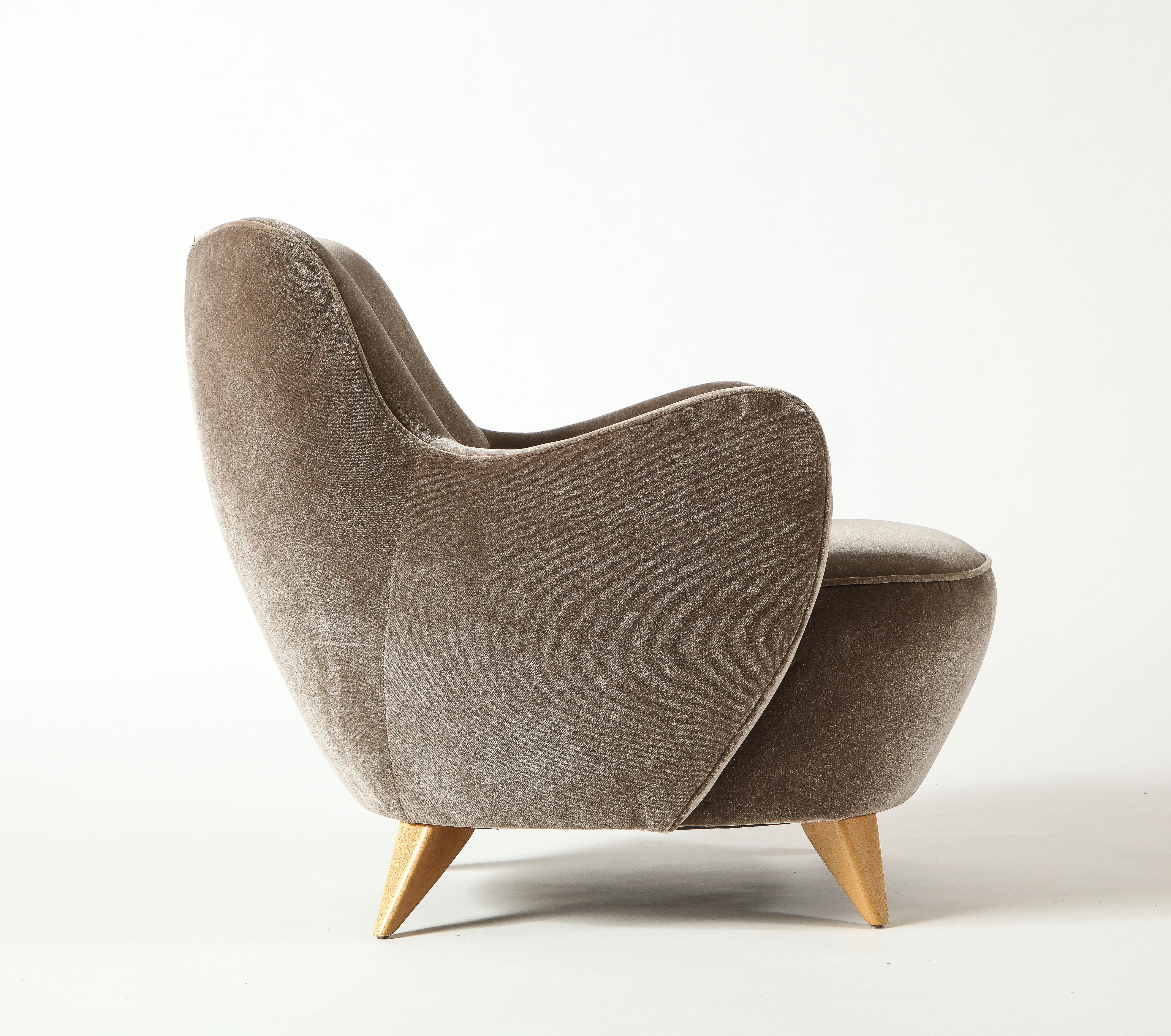 Wood Vladimir Kagan Barrel Chair in Beige Upholstery with Natural Maple Base