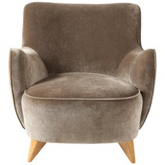 Vladimir Kagan Barrel Chair in Beige Upholstery with Natural Maple Base