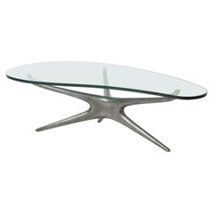 Vladimir Kagan Cast Aluminum 412 Sculpted Coffee Table with Clear Glass Top