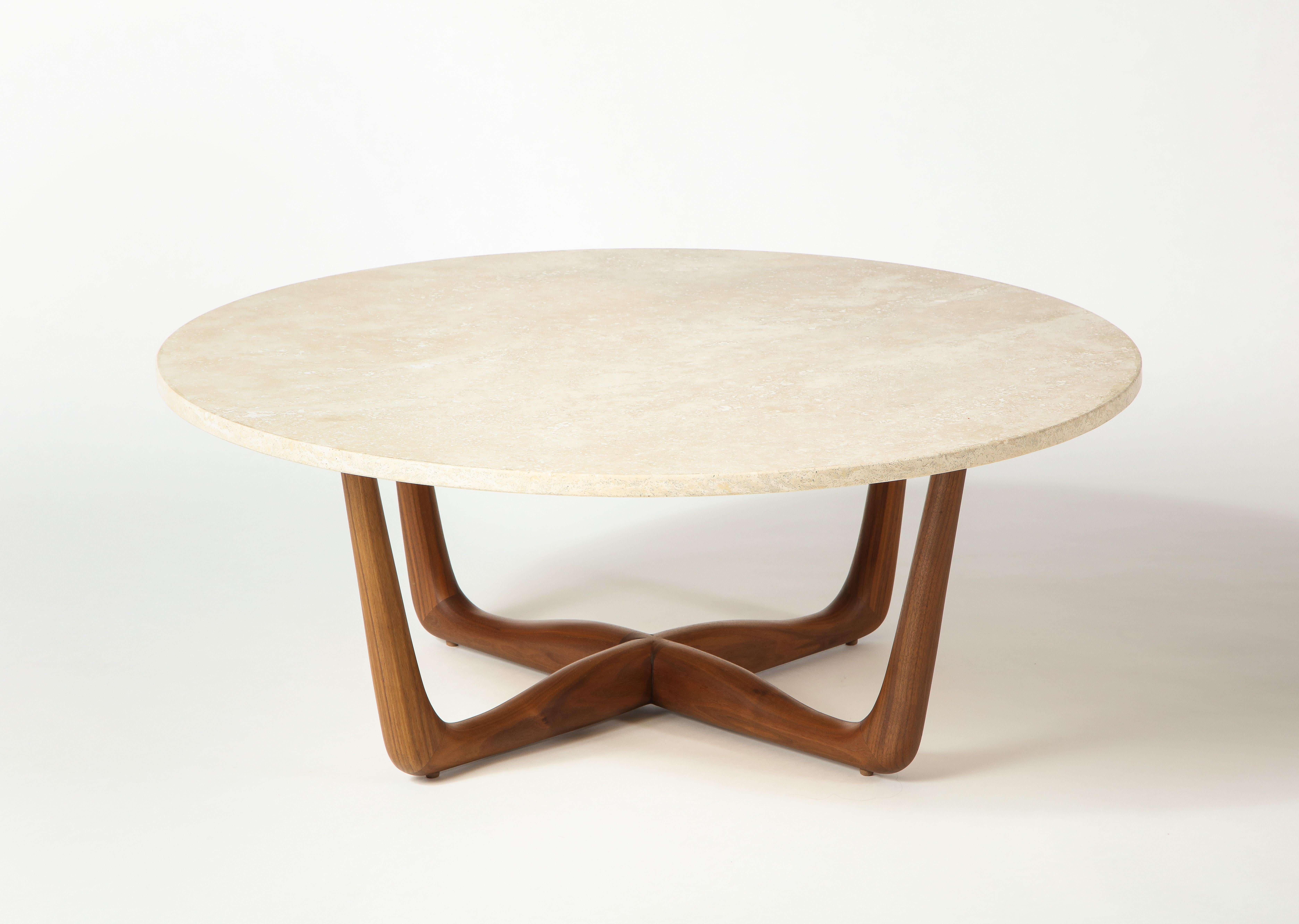 Modern Vladimir Kagan 5301 Coffee Table with Travertine Top & Natural Walnut Legs